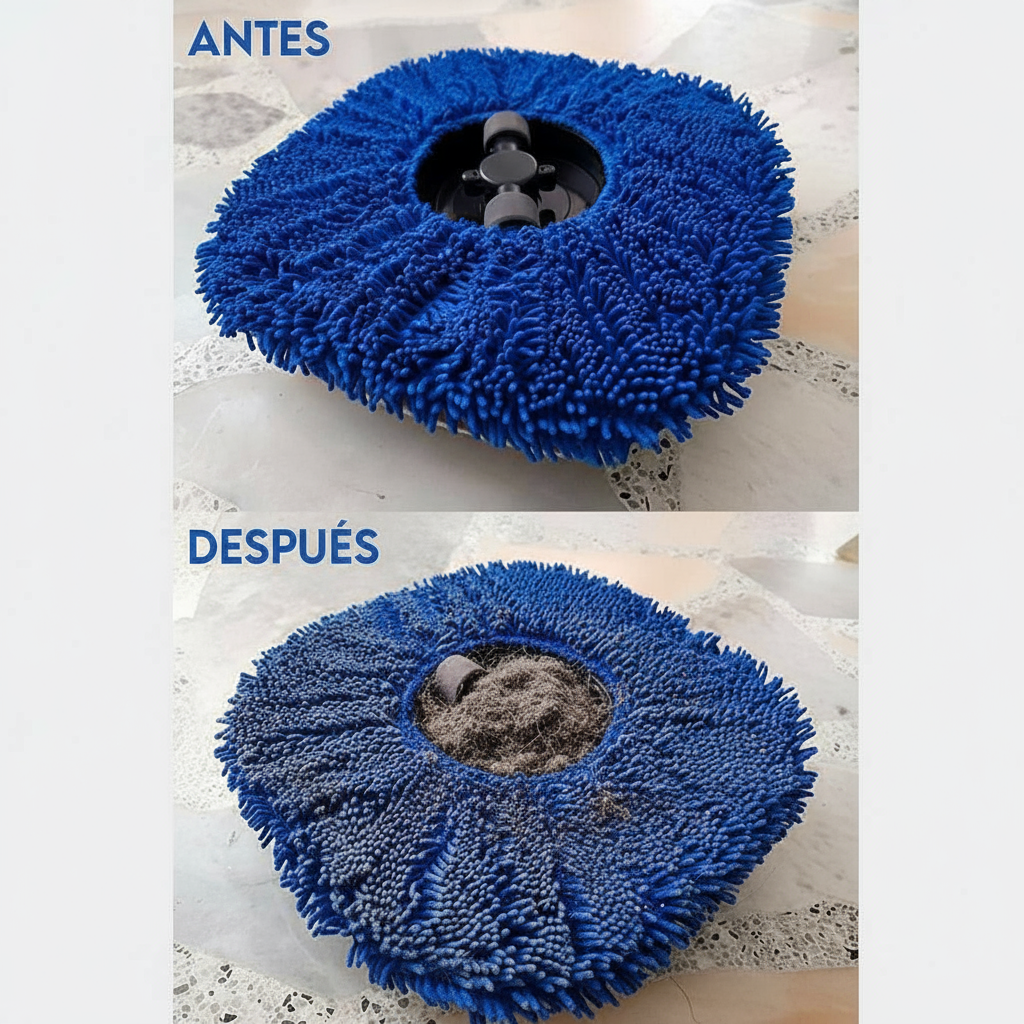 Comparativa antes y después del robot mopa sobre fondo que transmite limpieza.