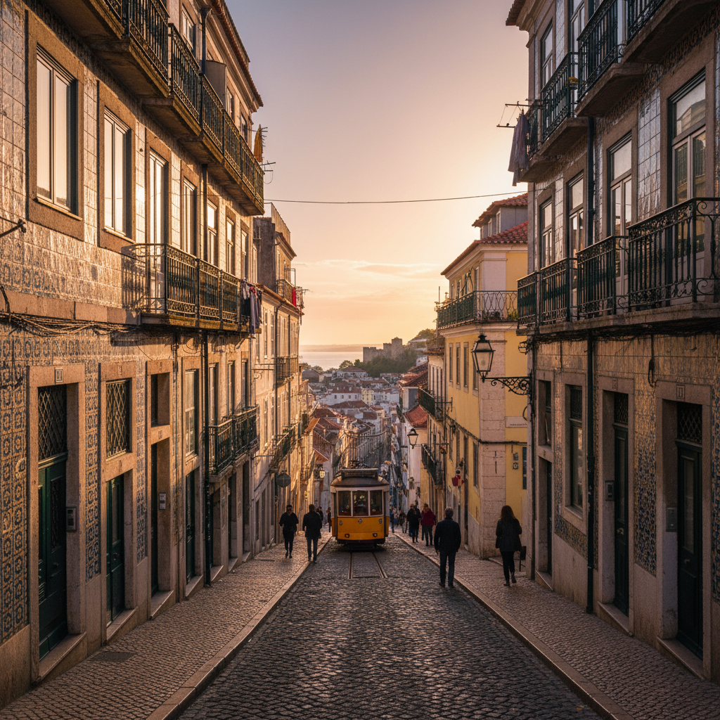 Lisbon's iconic hand-painted azulejo tiles adorning historic building facades
