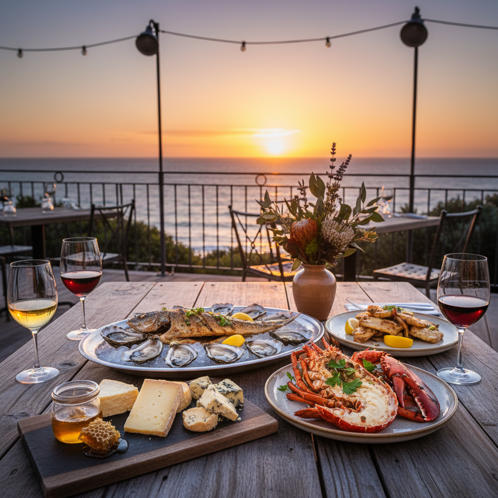 Fresh local seafood and wine with ocean views on Kangaroo Island