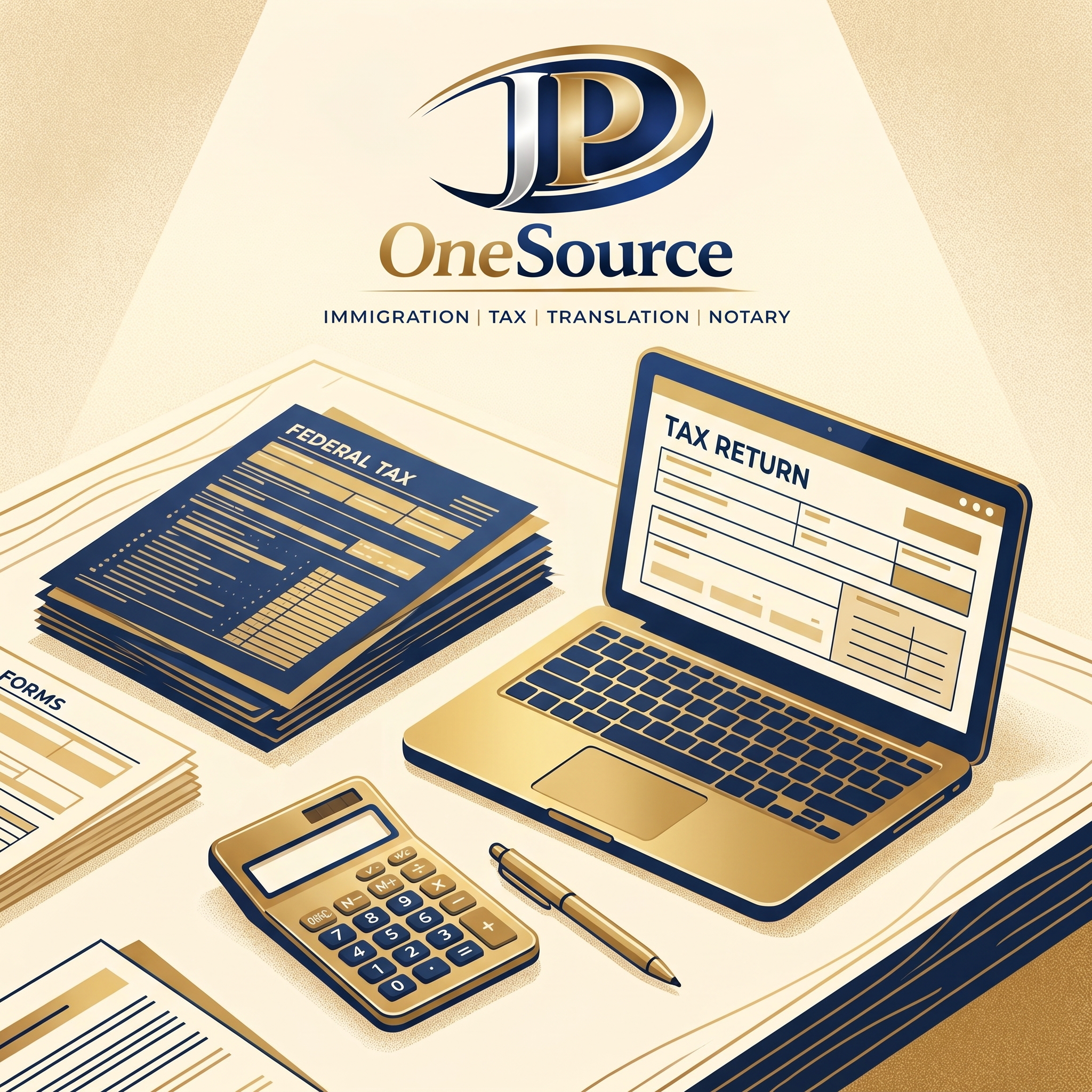 Tax preparation services - desk with tax forms