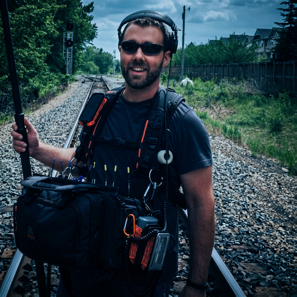Adam Naugler on location with boom mic