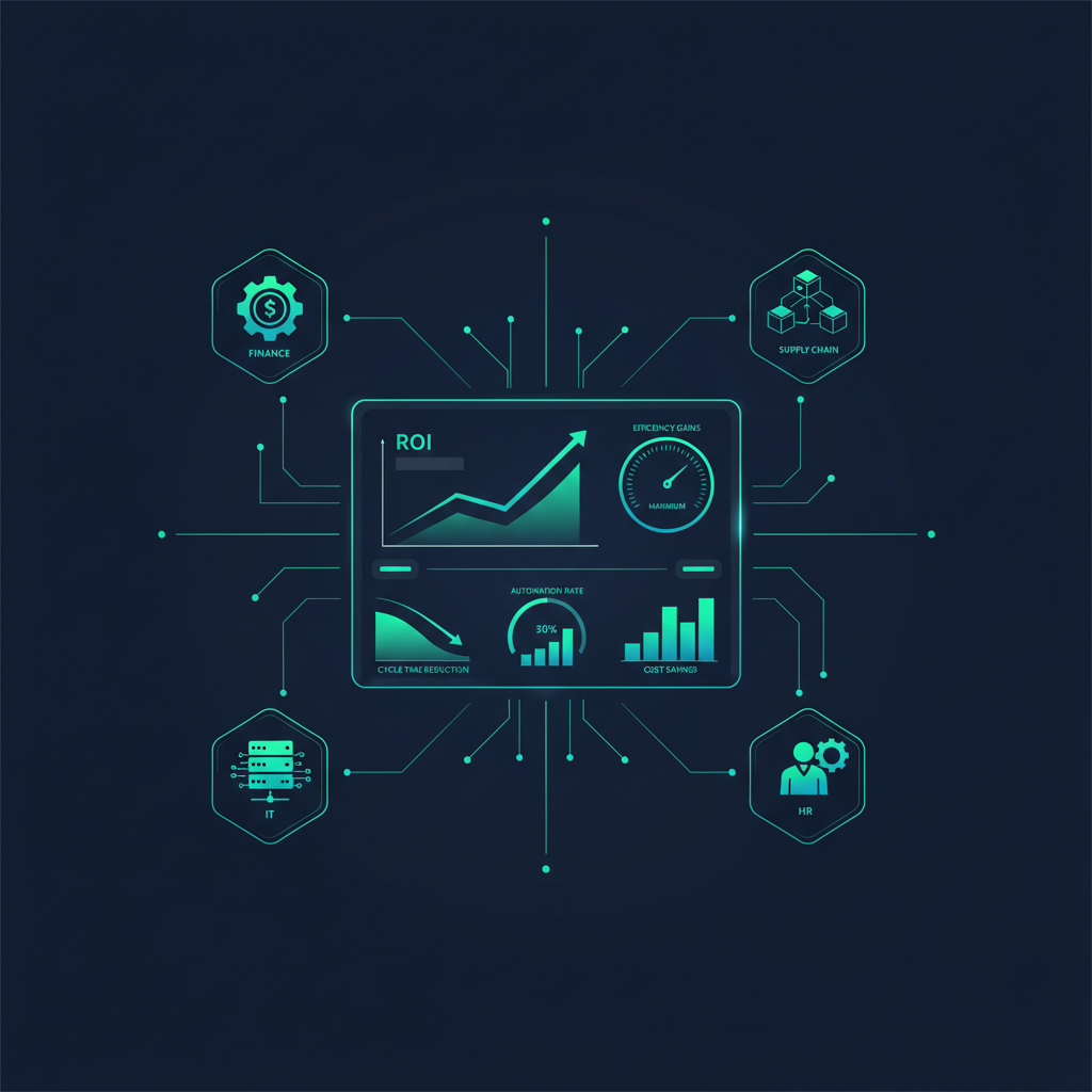 Operations dashboard showing ROI, automation rate, and efficiency gains from AI operations agents