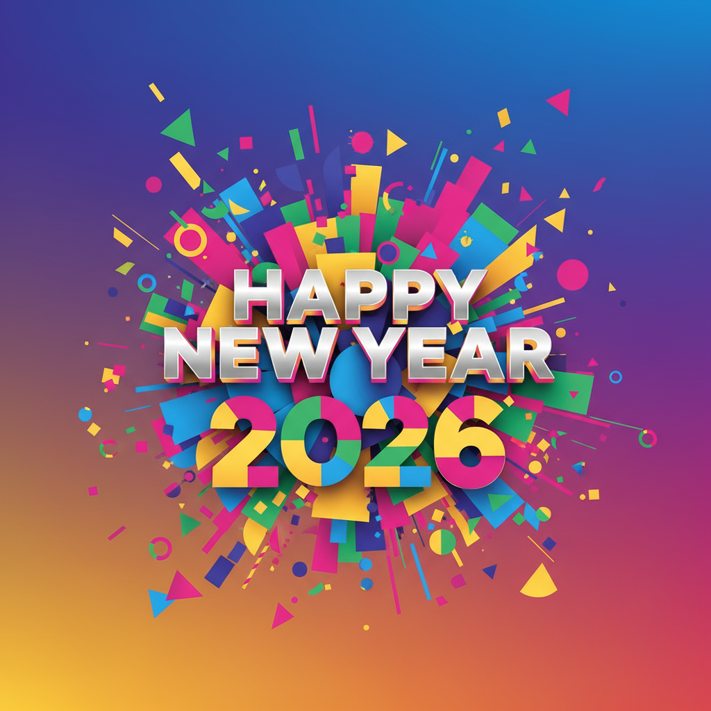 Modern abstract geometric colorful Happy New Year 2026 design