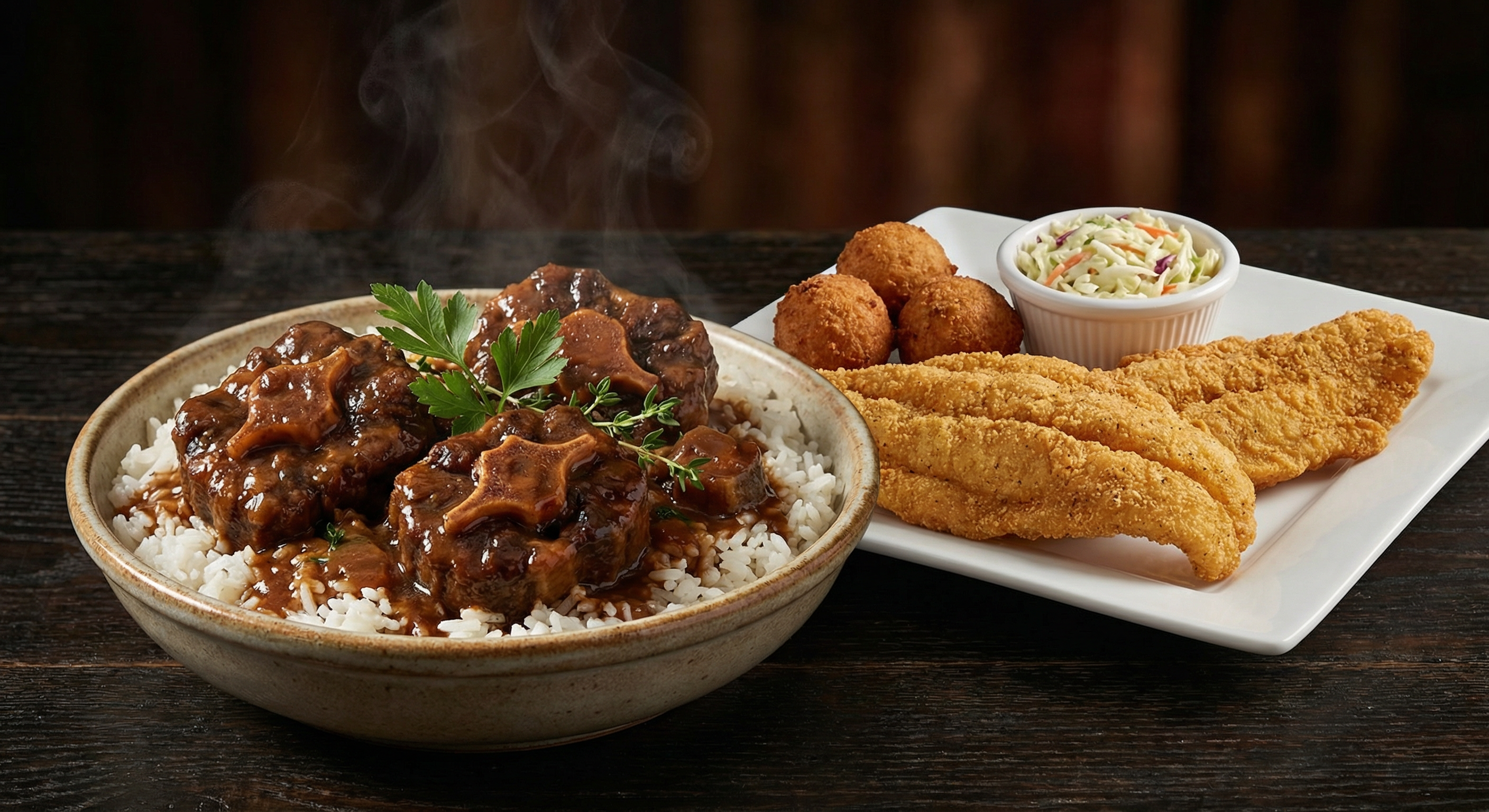 Smothered oxtails over rice