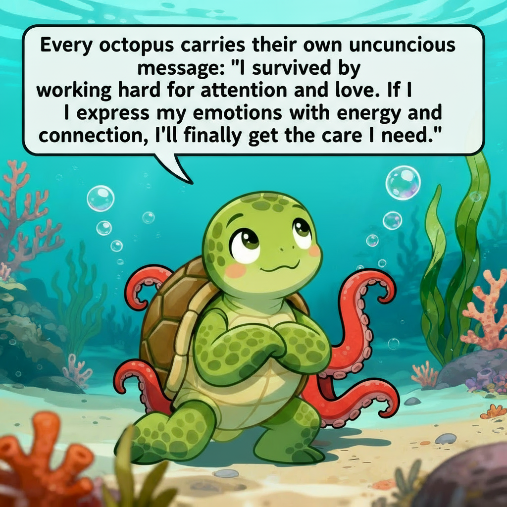 Side-by-side turtle and octopus unconscious messages
