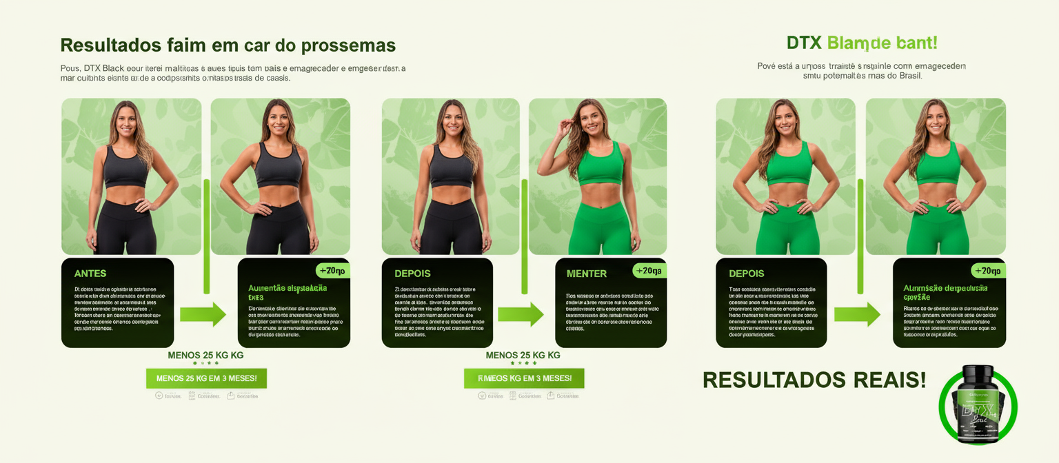 antes depois transformação DTX Black suplemento detox natural emagrecimento
