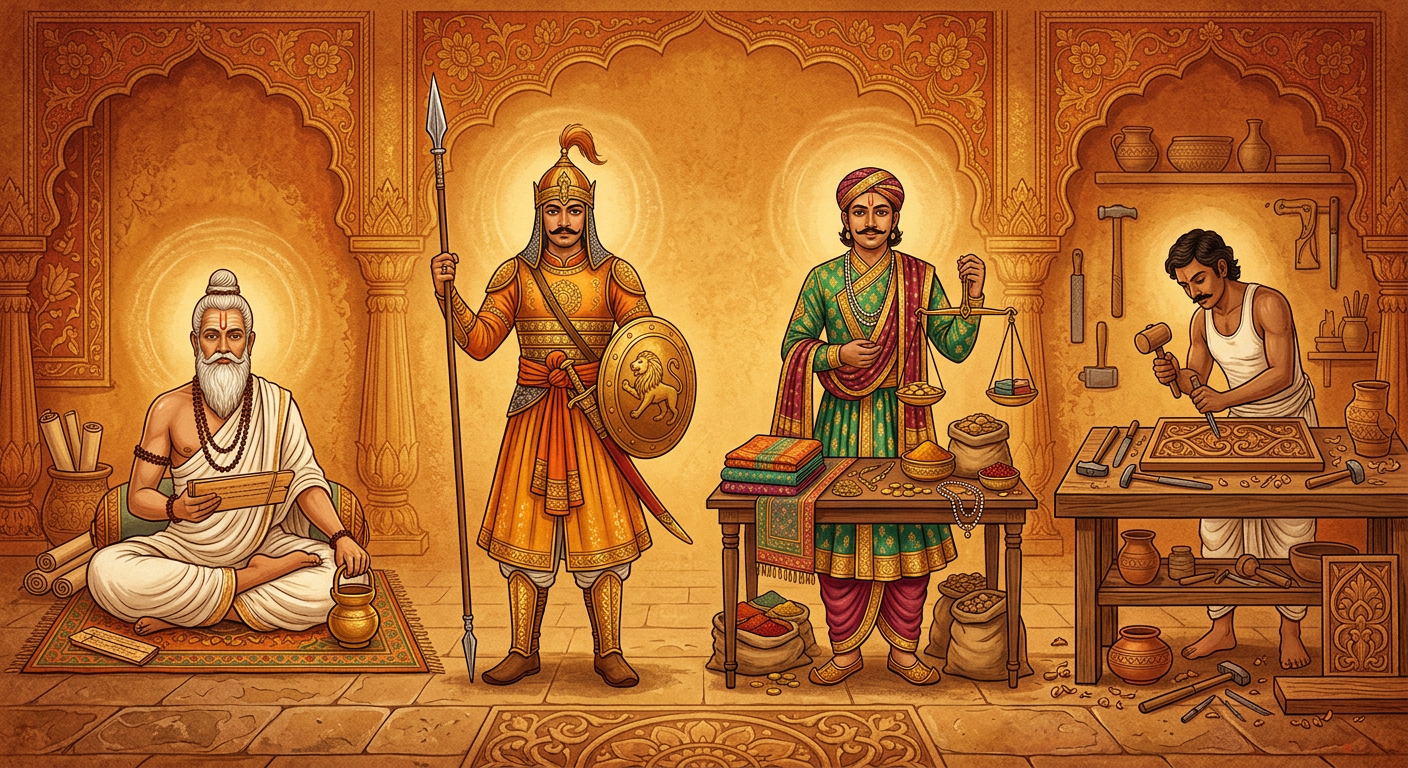 Four archetype figures representing the four Vedic varnas with equal dignity