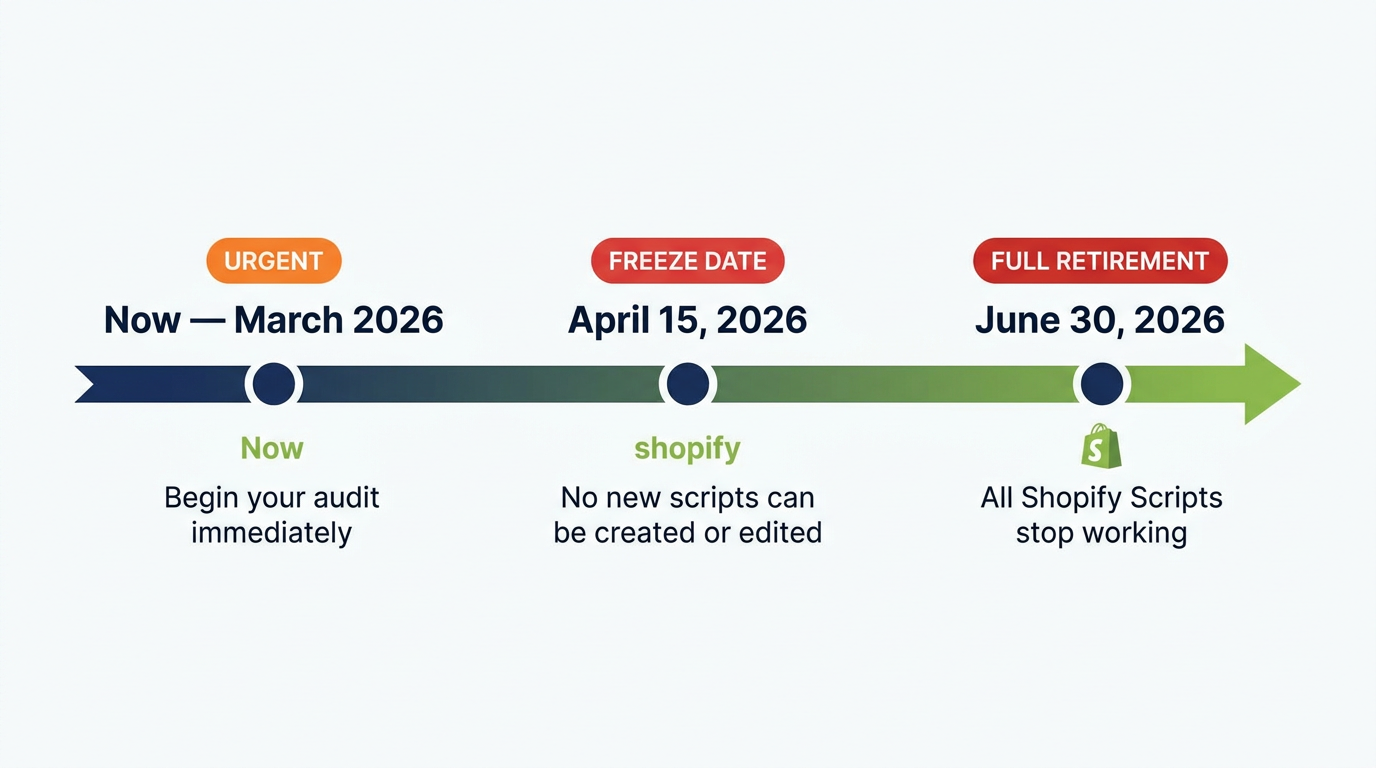 Scripts deprecation timeline: April 15 2026 freeze date and June 30 2026 full retirement