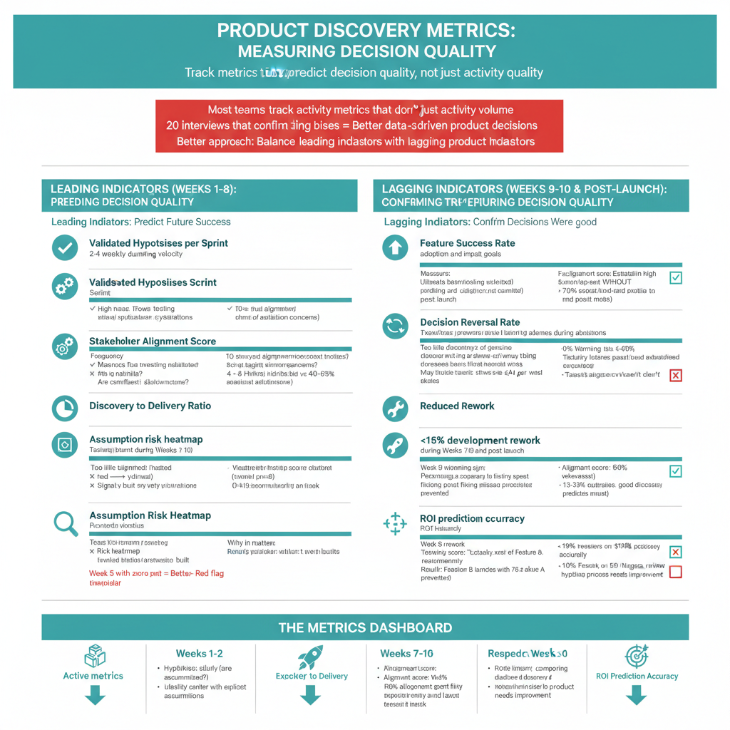 Product Discovery Metrics: Leading and Lagging Indicators for Measuring Decision Quality Throughout 10 Weeks