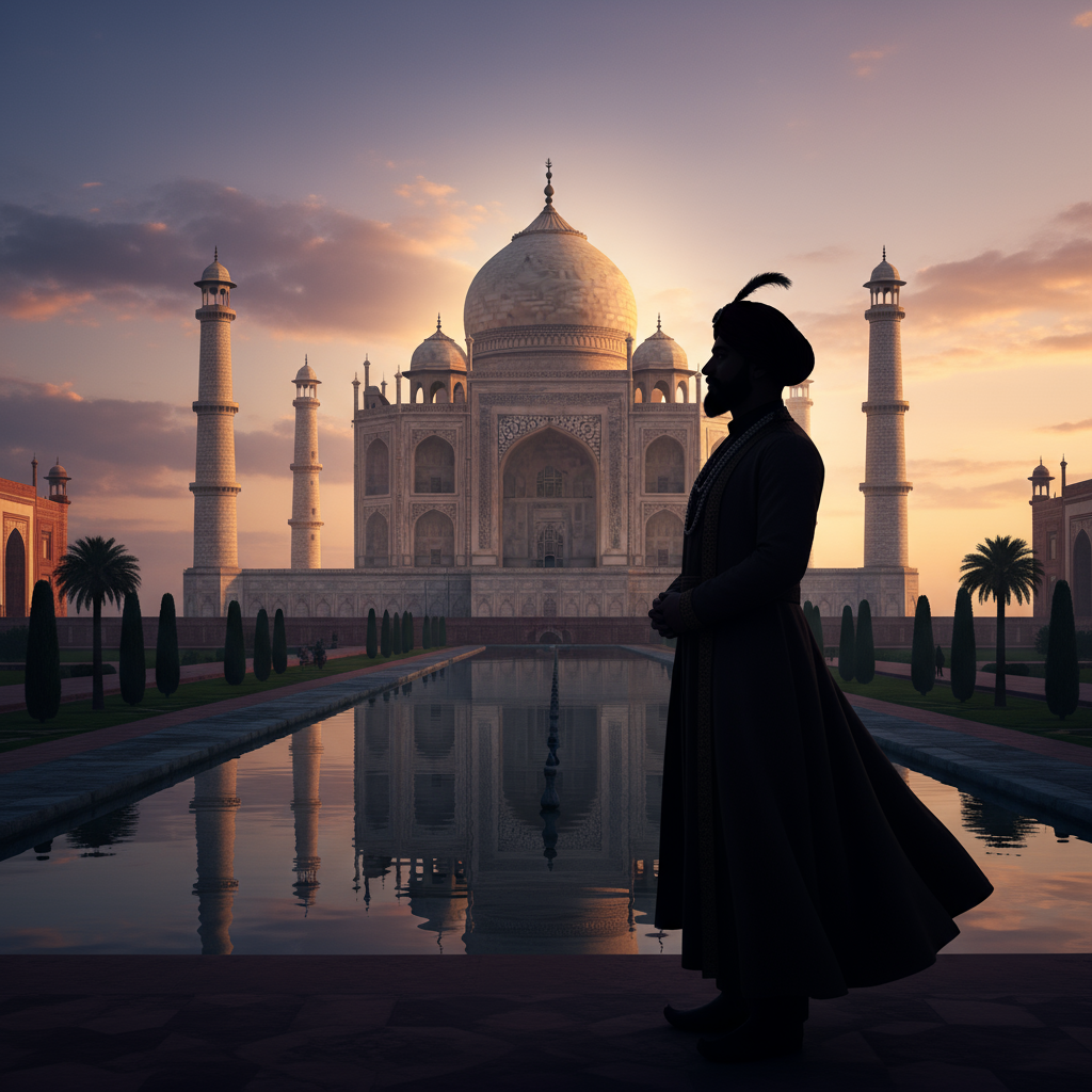 Silhouette of Shah Jahan gazing at the Taj