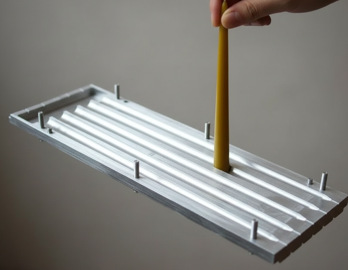 Стильная фотография: процесс извлечения ровной свечи из алюминиевой формы Mauzer