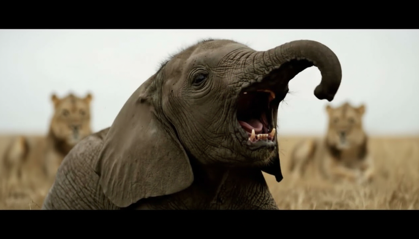 Hình đã xóa logo góc phải và phóng to ảnh voi, sư tử, giữ nội dung còn lại.