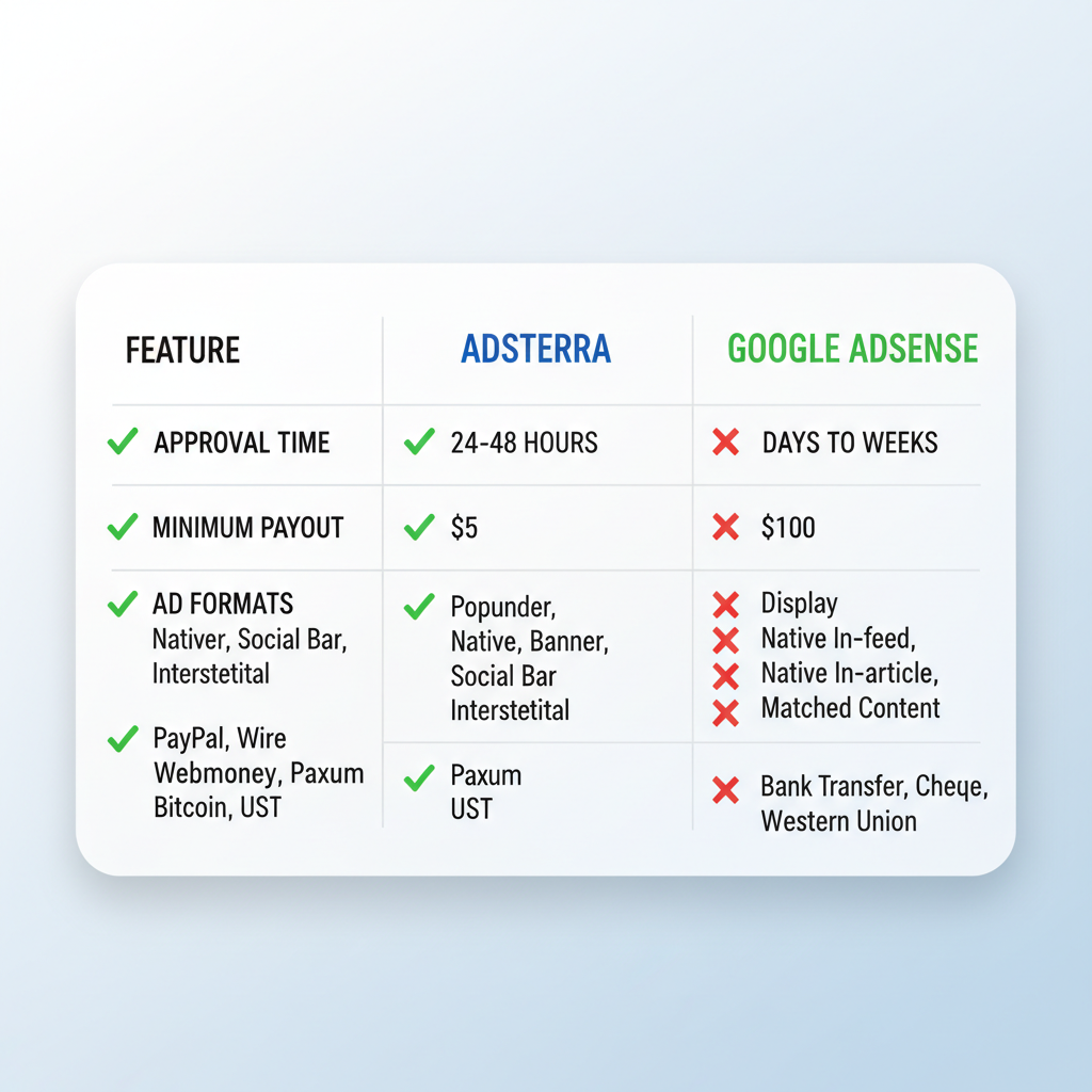 How to Earn Money with Adsterra in India (2025 Step-by-Step Guide) 3 Adsterra vs Google AdSense: Quick Comparison Chart