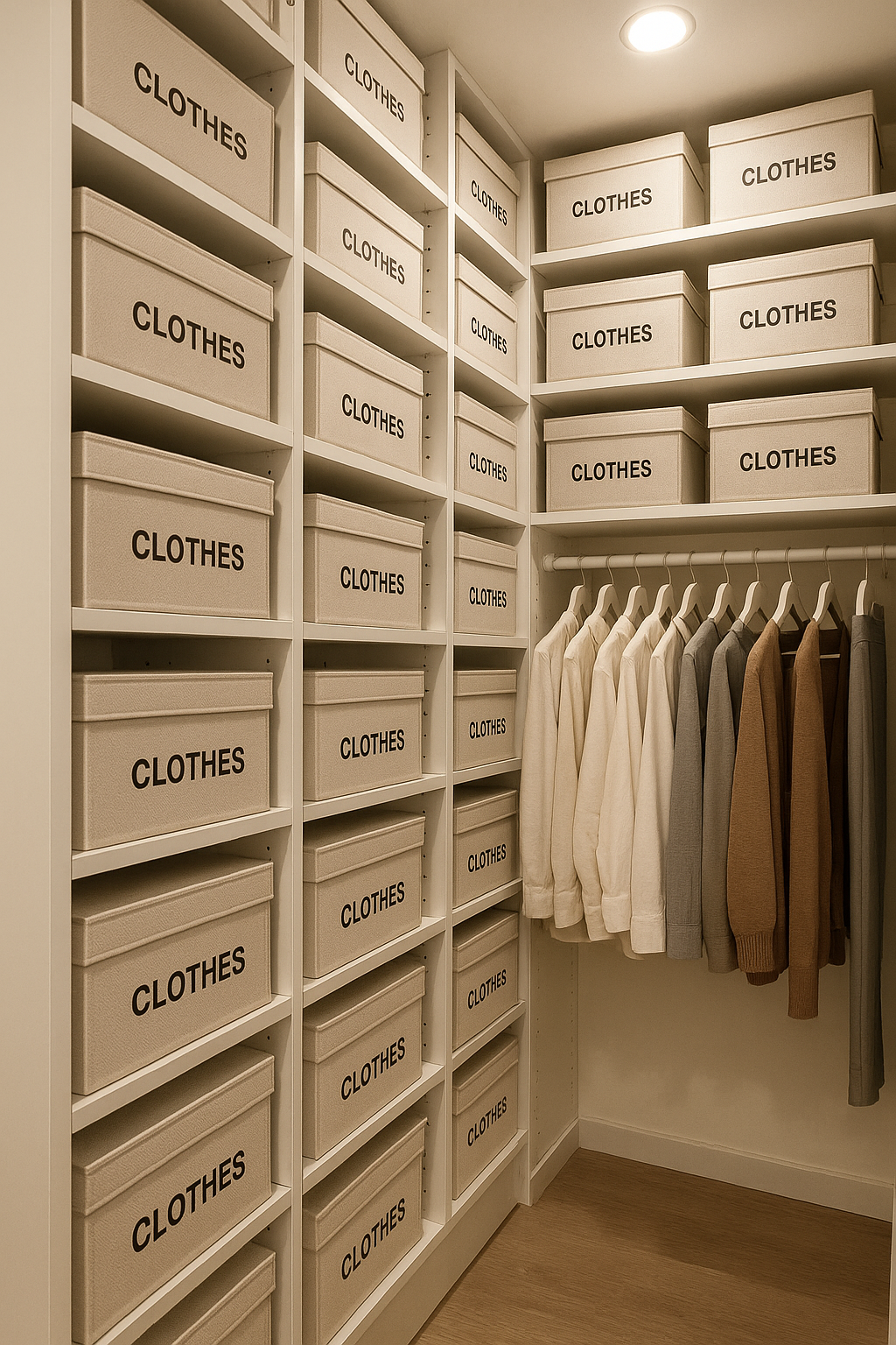 Almacenamiento vertical aprovechando toda la altura del closet