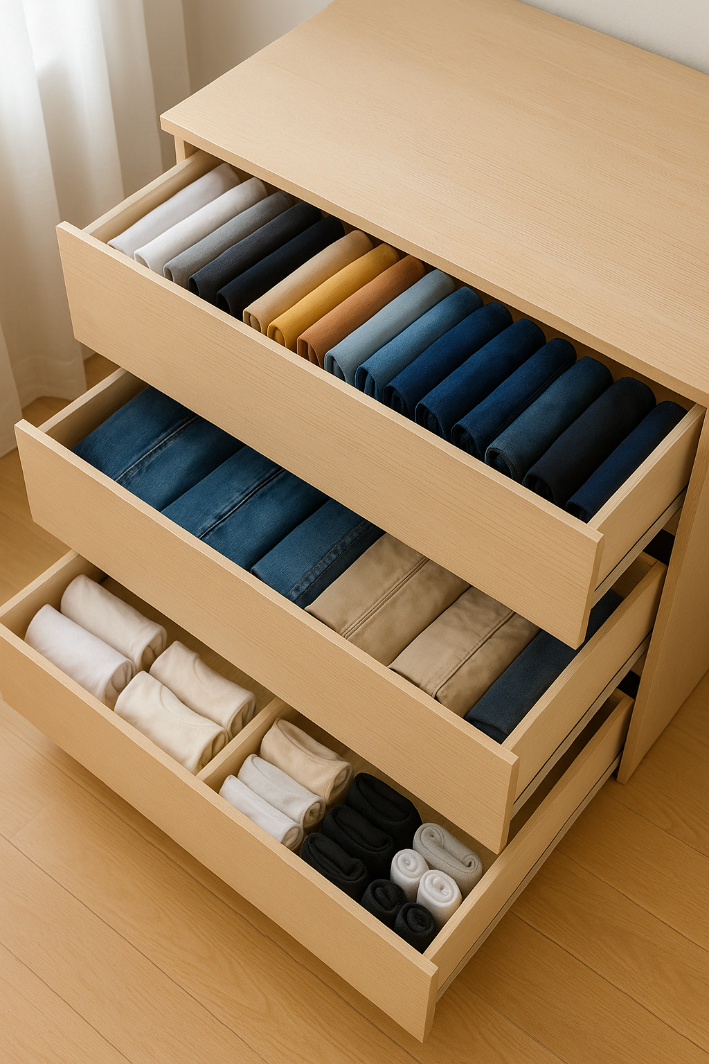 Técnica de doblado vertical del método KonMari