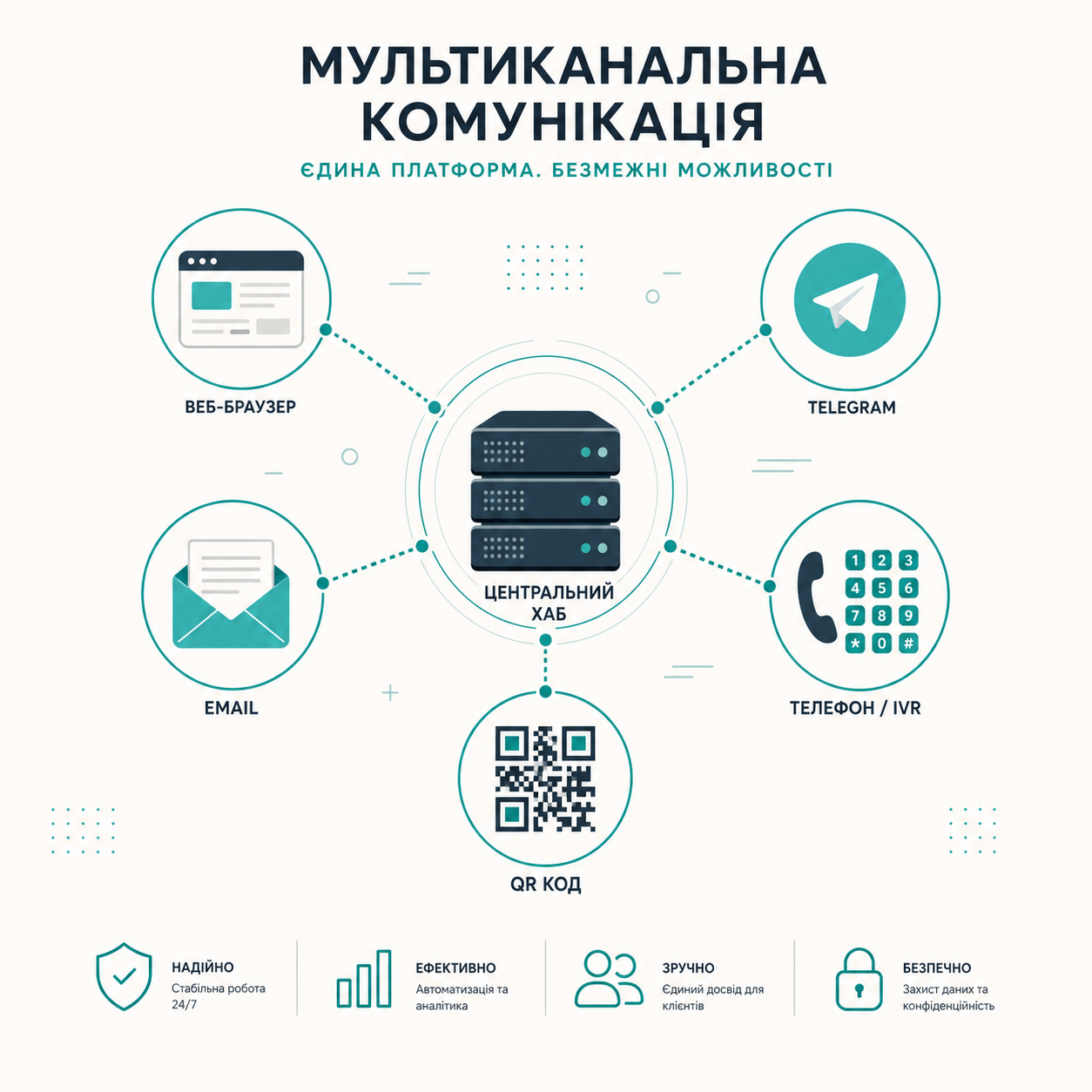 Мультиканальна комунікація: Web, Telegram, Email, IVR, QR-код
