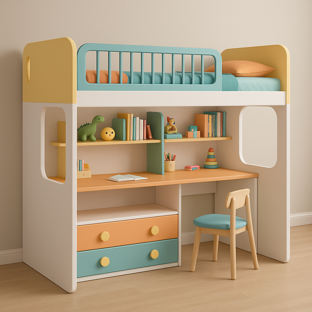Mueble multifuncional con litera, escritorio y cajones de almacenamiento