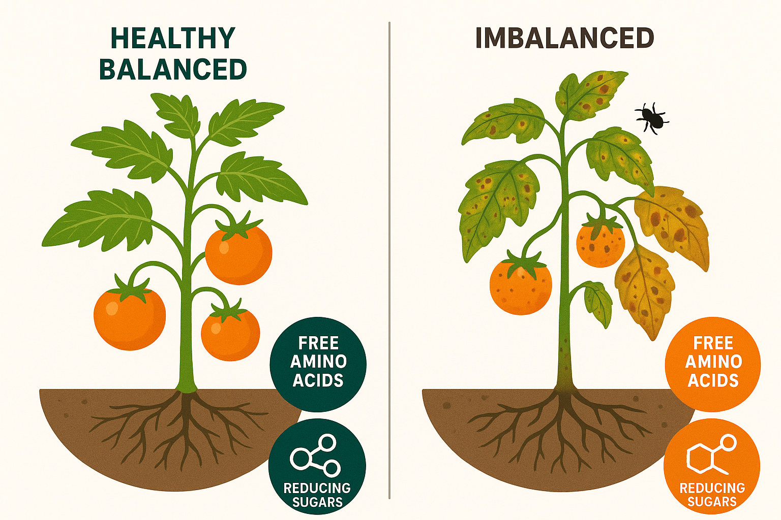 Comparação entre plantas equilibradas e desequilibradas segundo a teoria da trofobiose