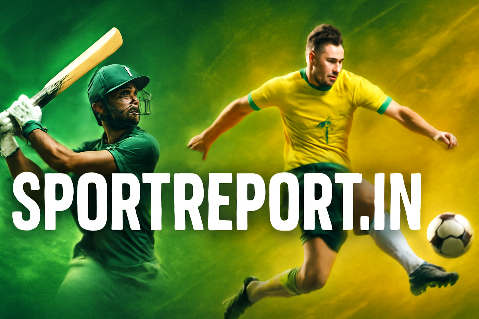 Modern professional sports banner image for sportreport.in with bold domain name and sports graphics