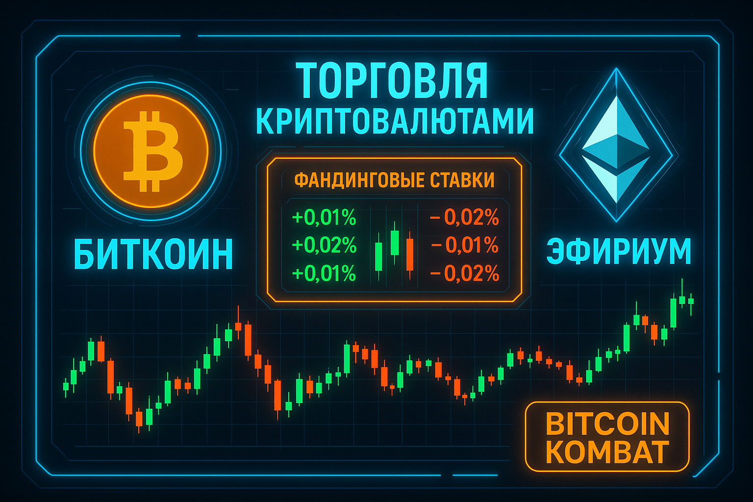Анализ рынка криптовалют и Bitcoin на основе данных CoinGlass Современная динамическая криптовалютная торговая панель с русским текстом и брендингом Bitcoin Kombat