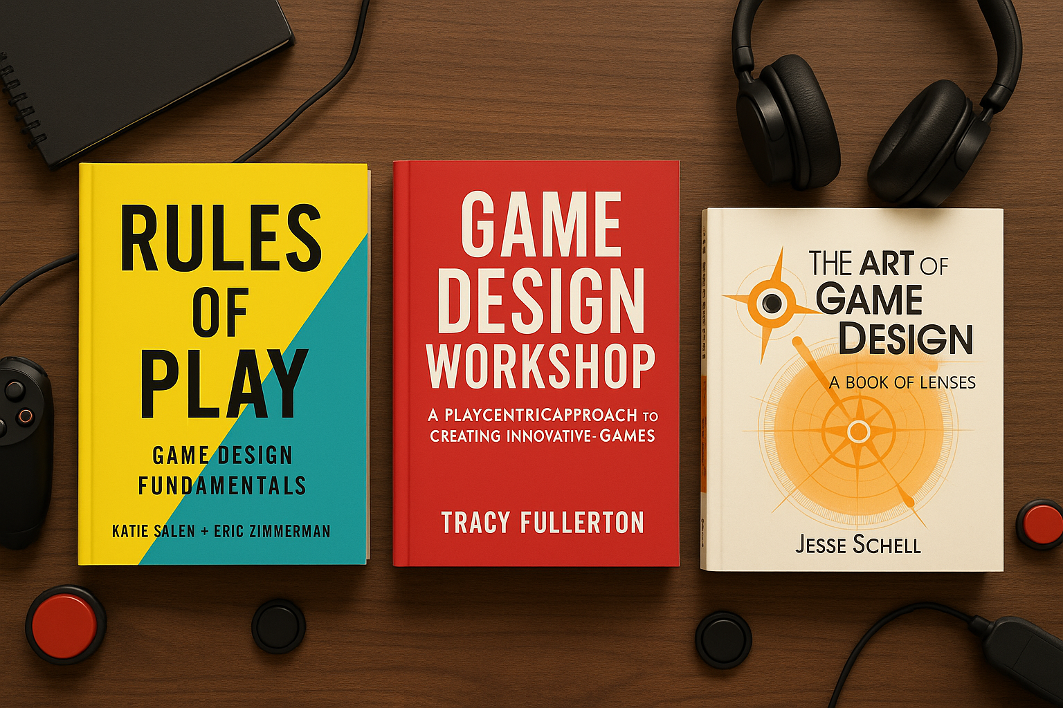 Representación visual de los tres libros esenciales de diseño de videojuegos