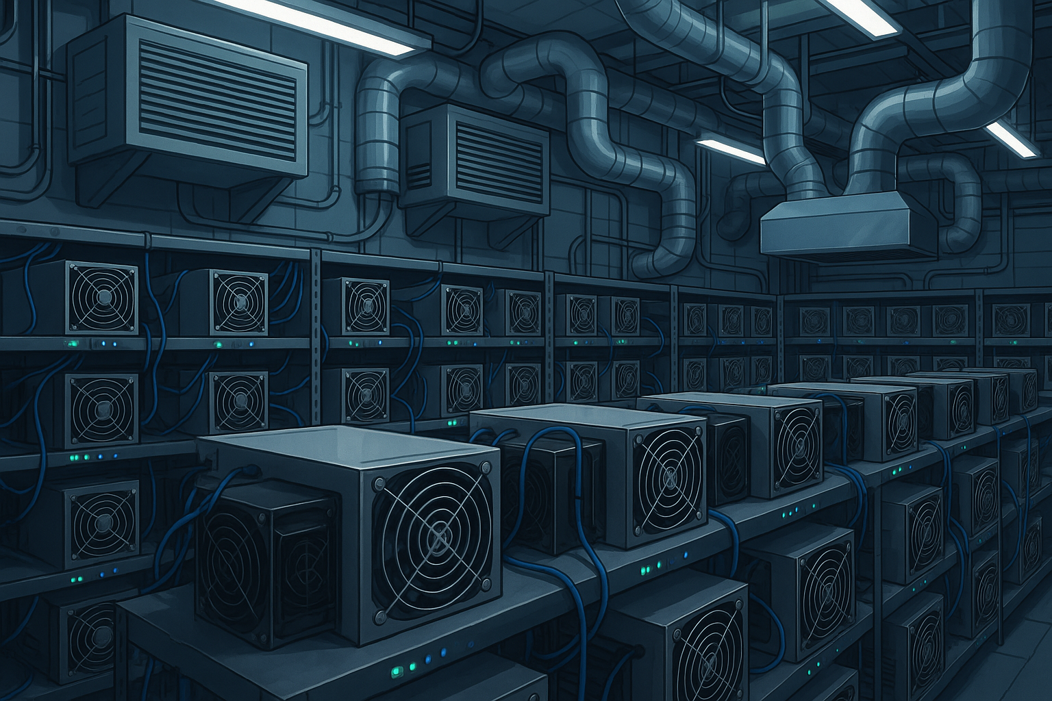 How to Mine Bitcoins for Free | A Beginner's Guide 2025 2 Professional bitcoin mining facility with ASIC mining equipment and cooling infrastructure