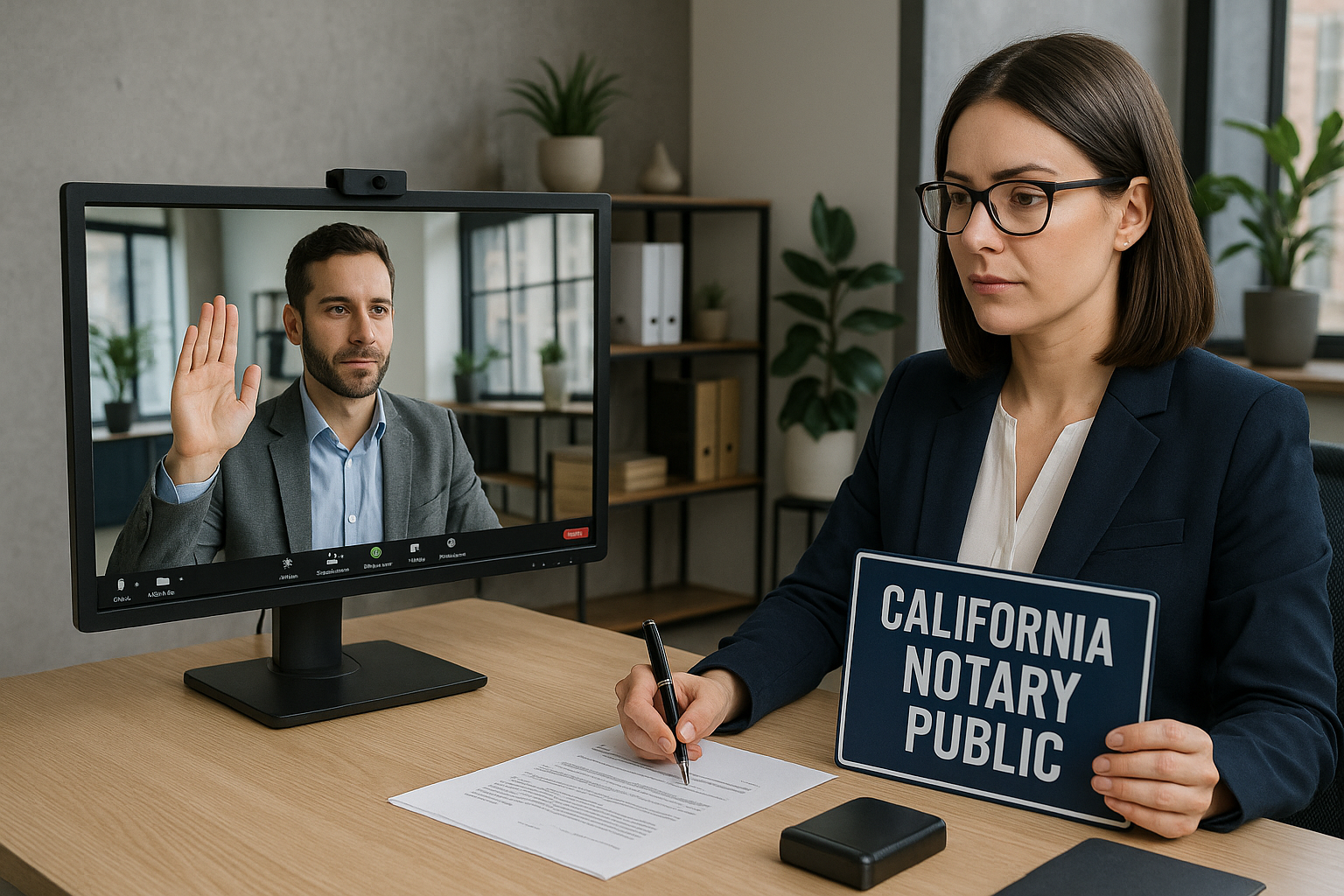 California notary public administering an oath to a witness over Zoom
