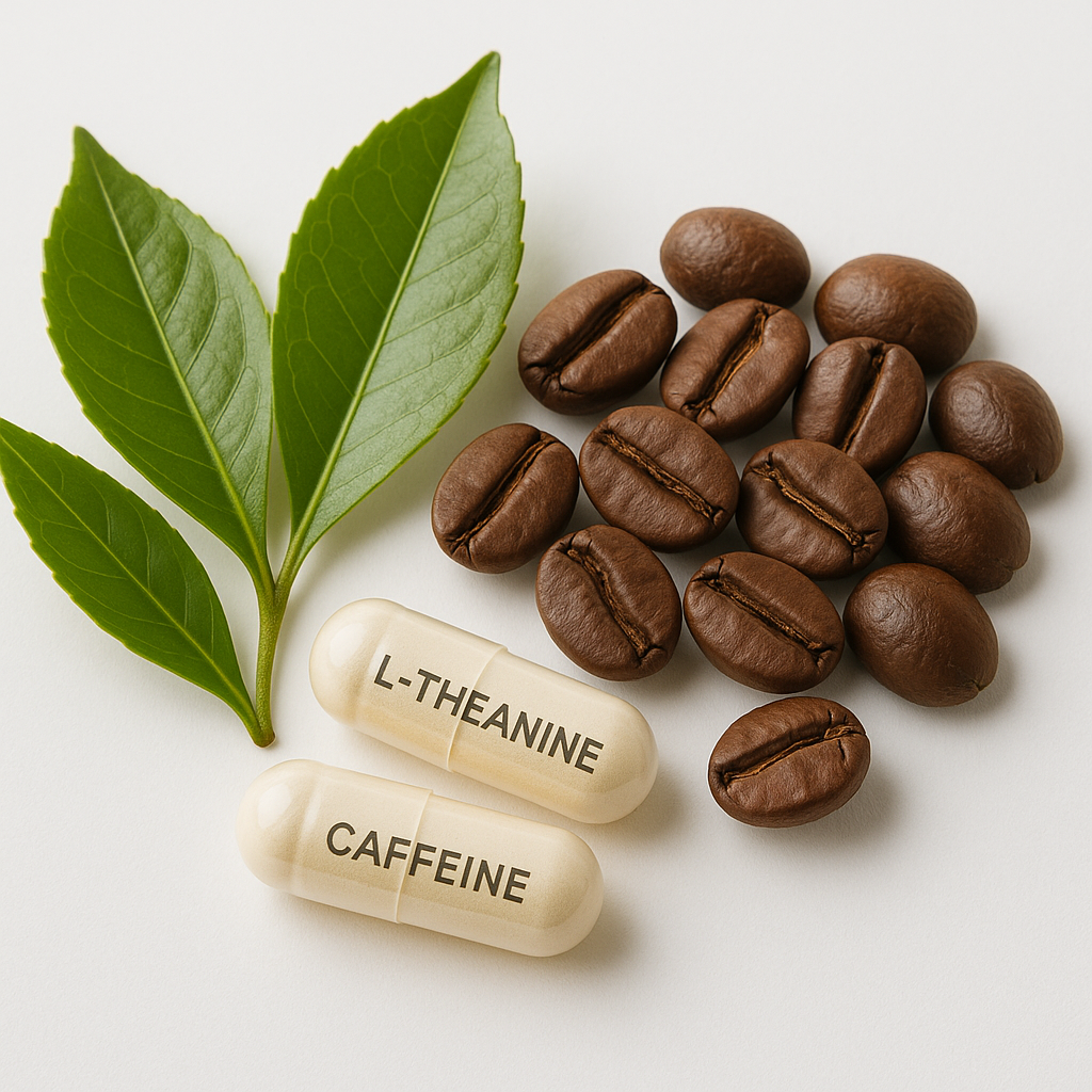 L-theanine from tea and caffeine sources with supplements