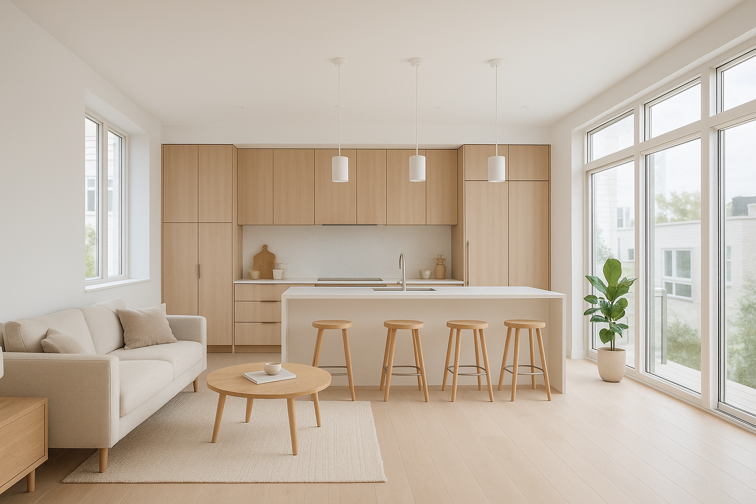 Concepto abierto integrando cocina y sala