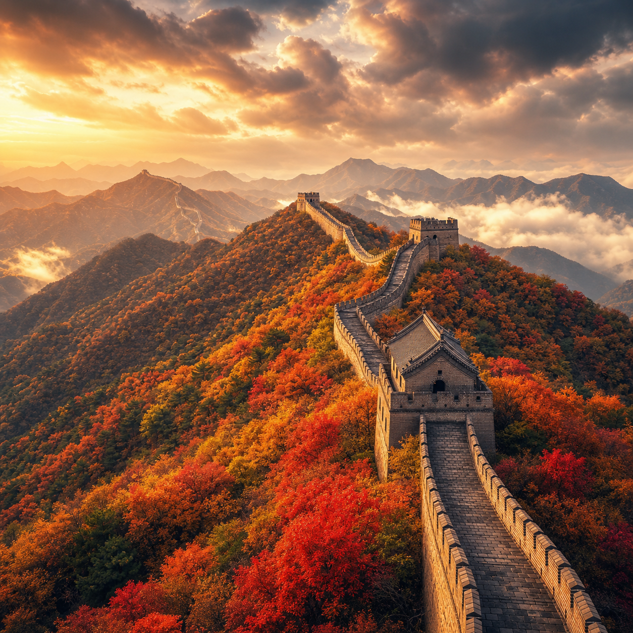 Grande Muraglia di Mutianyu tra le foreste autunnali