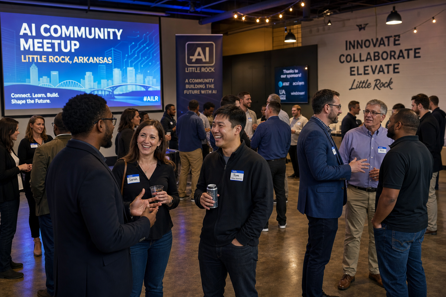AI InTheRock community event showing professionals networking at a modern venue
