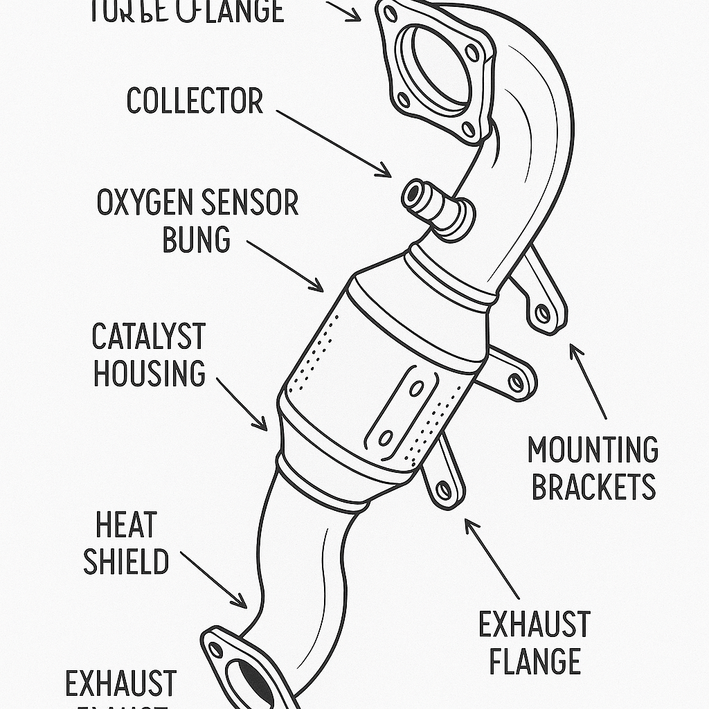 Schematic of VW turbo downpipe with labeled components