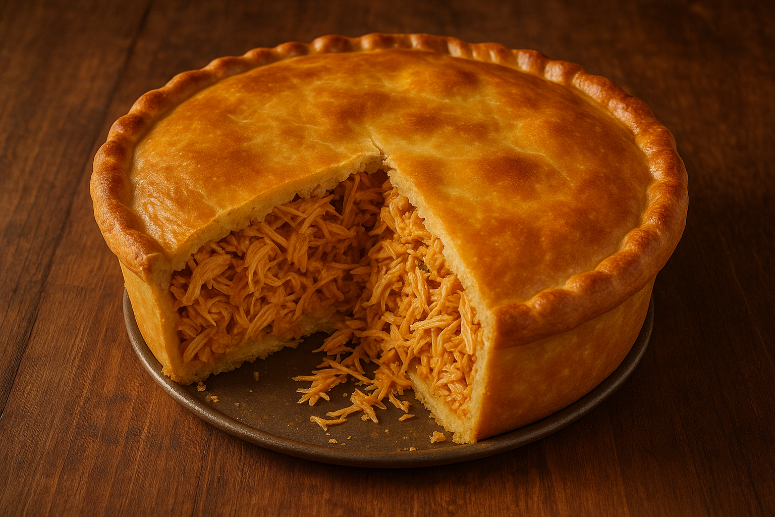 Torta e empadão de frango desfiado assados no forno