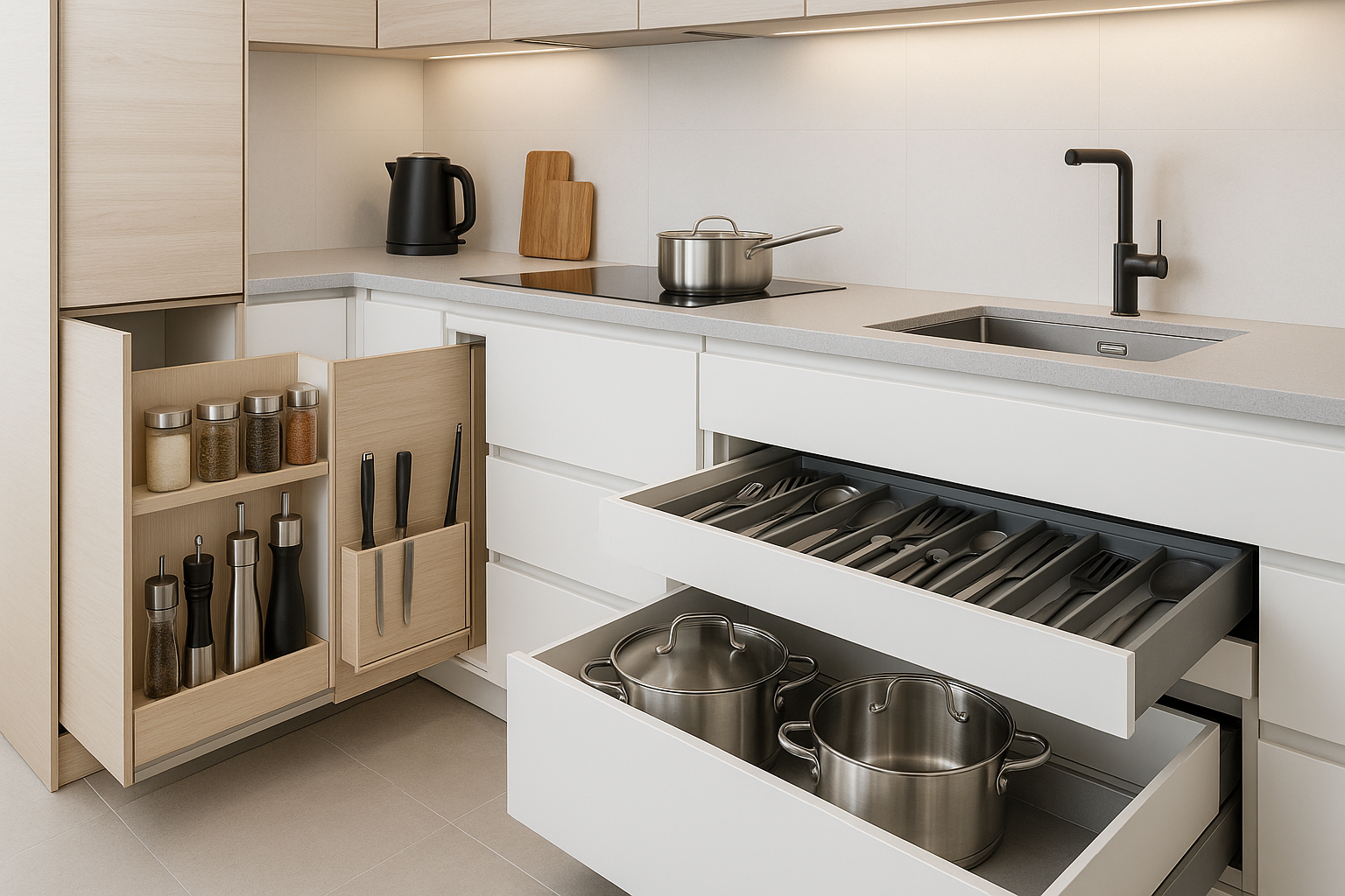 Soluciones de almacenamiento oculto para cocina