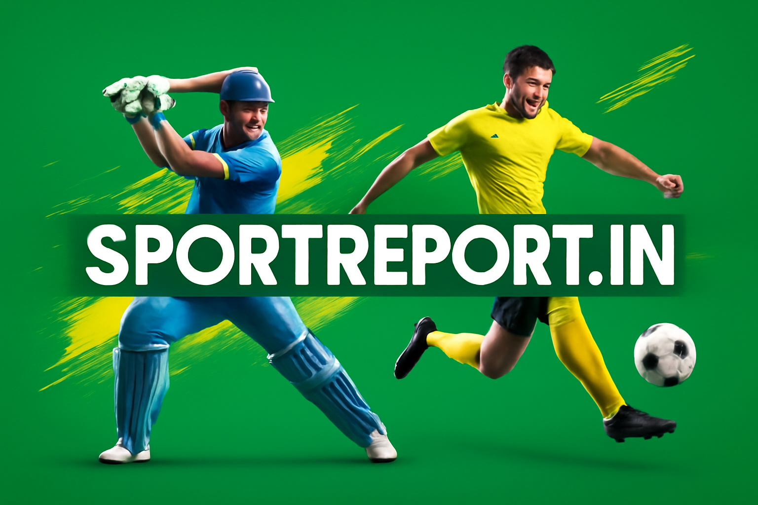 Modern professional sports banner image for sportreport.in with bold domain name and sports graphics