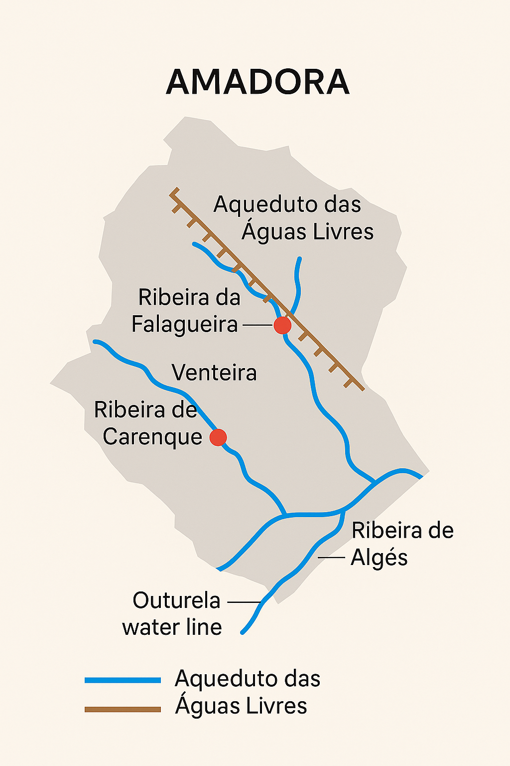 Mapa das ribeiras da Amadora e pontos problemáticos