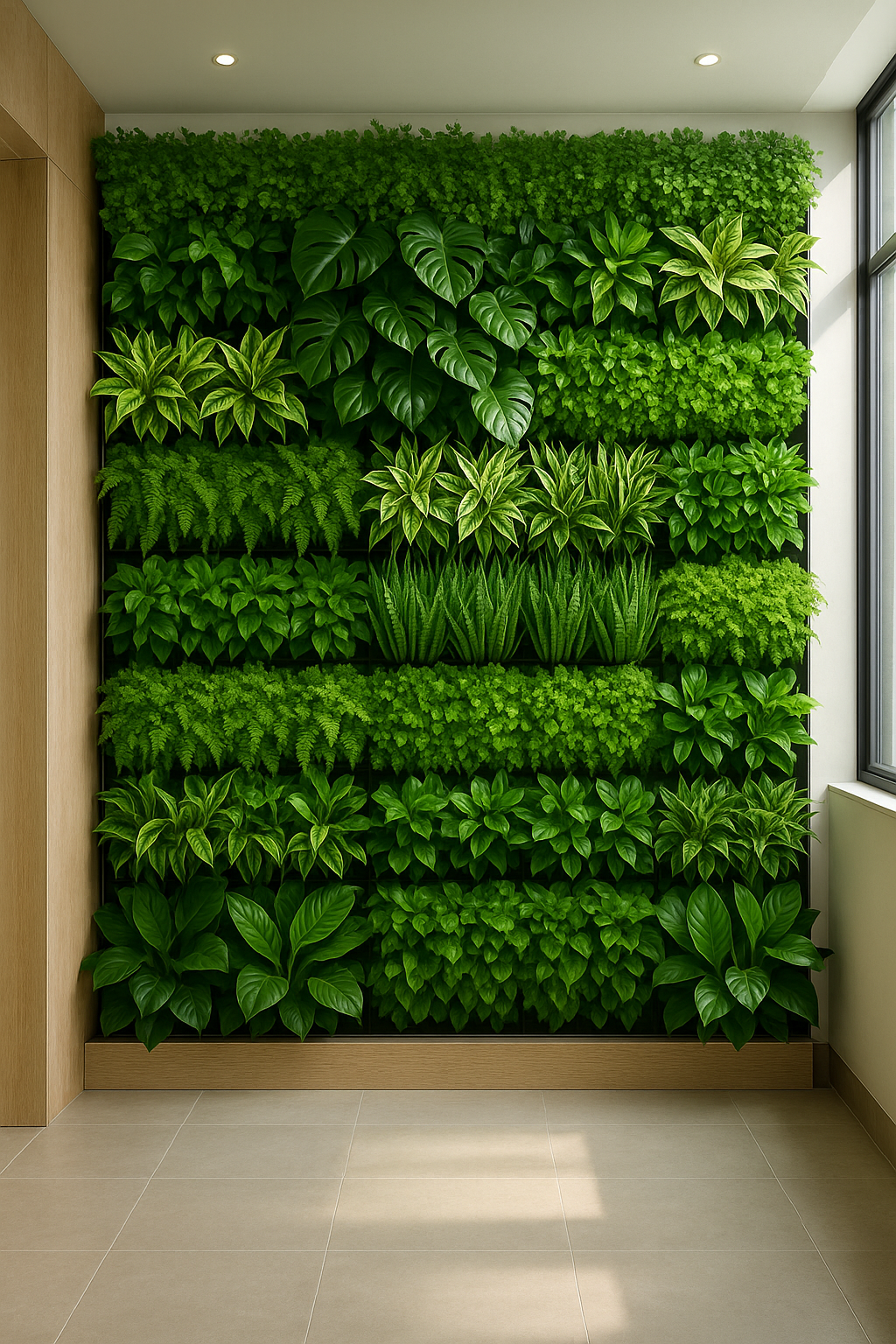 Jardín vertical organizado en pared interior
