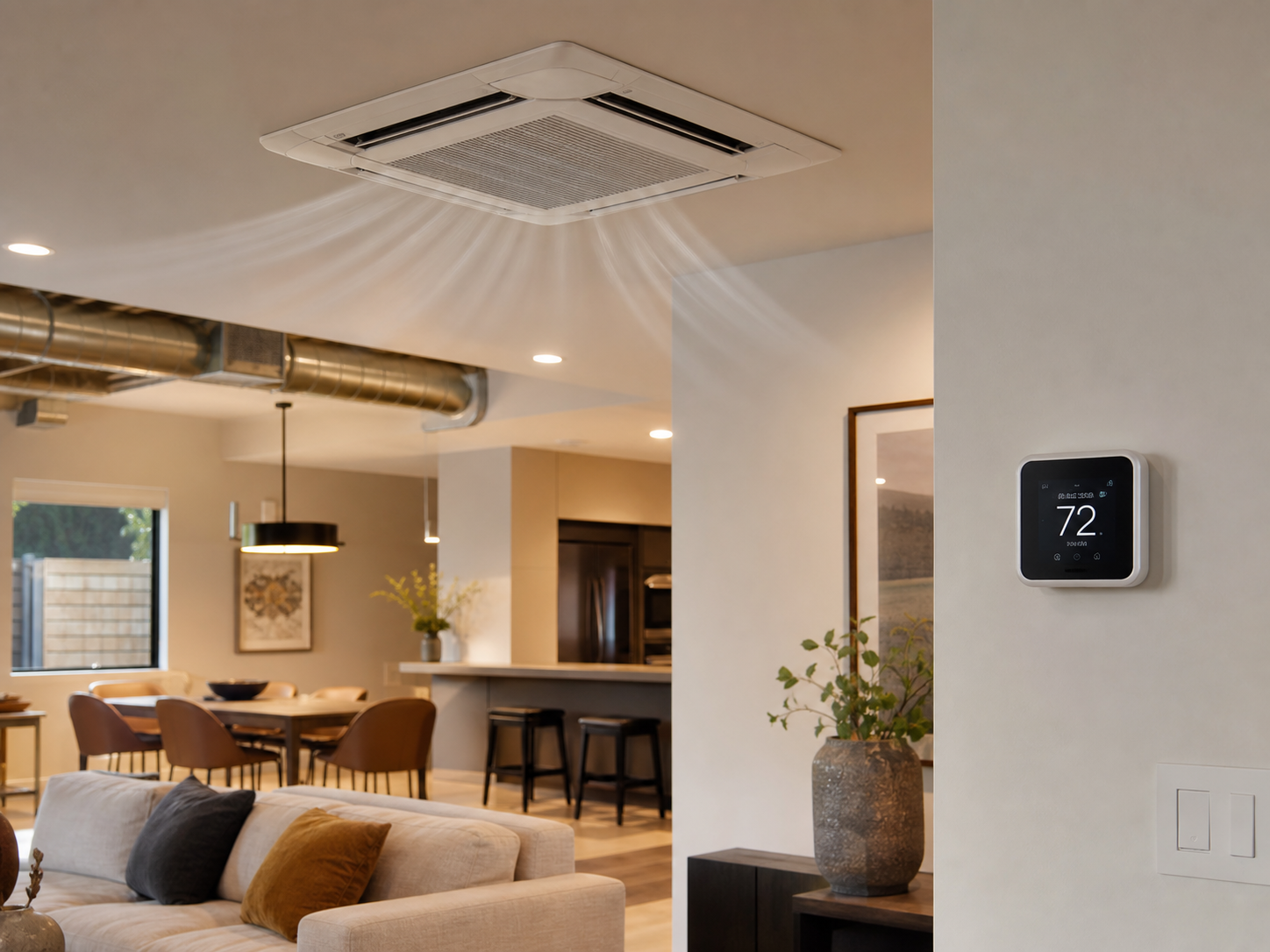 Modern air conditioning installation inside a Beaumont California home
