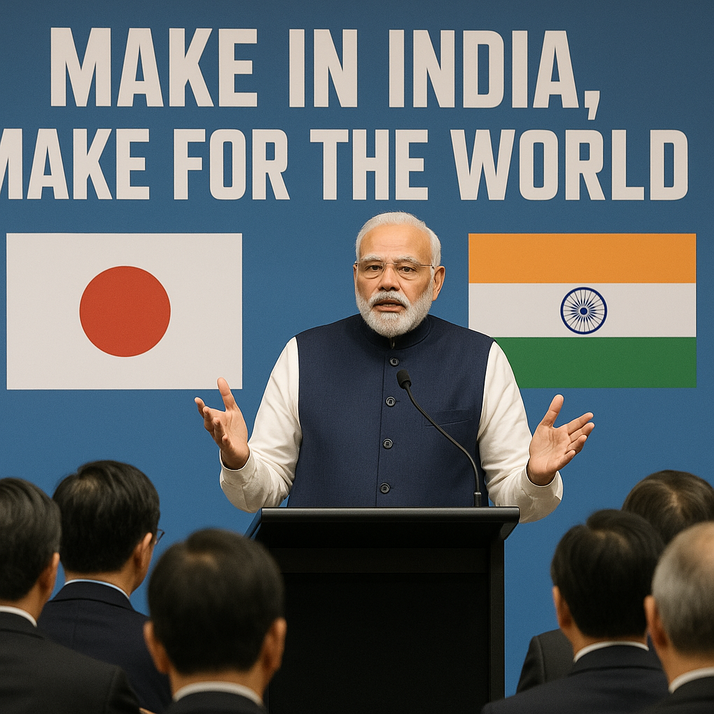 PM Modi addressing Japanese investors with Make in India Make for the World message