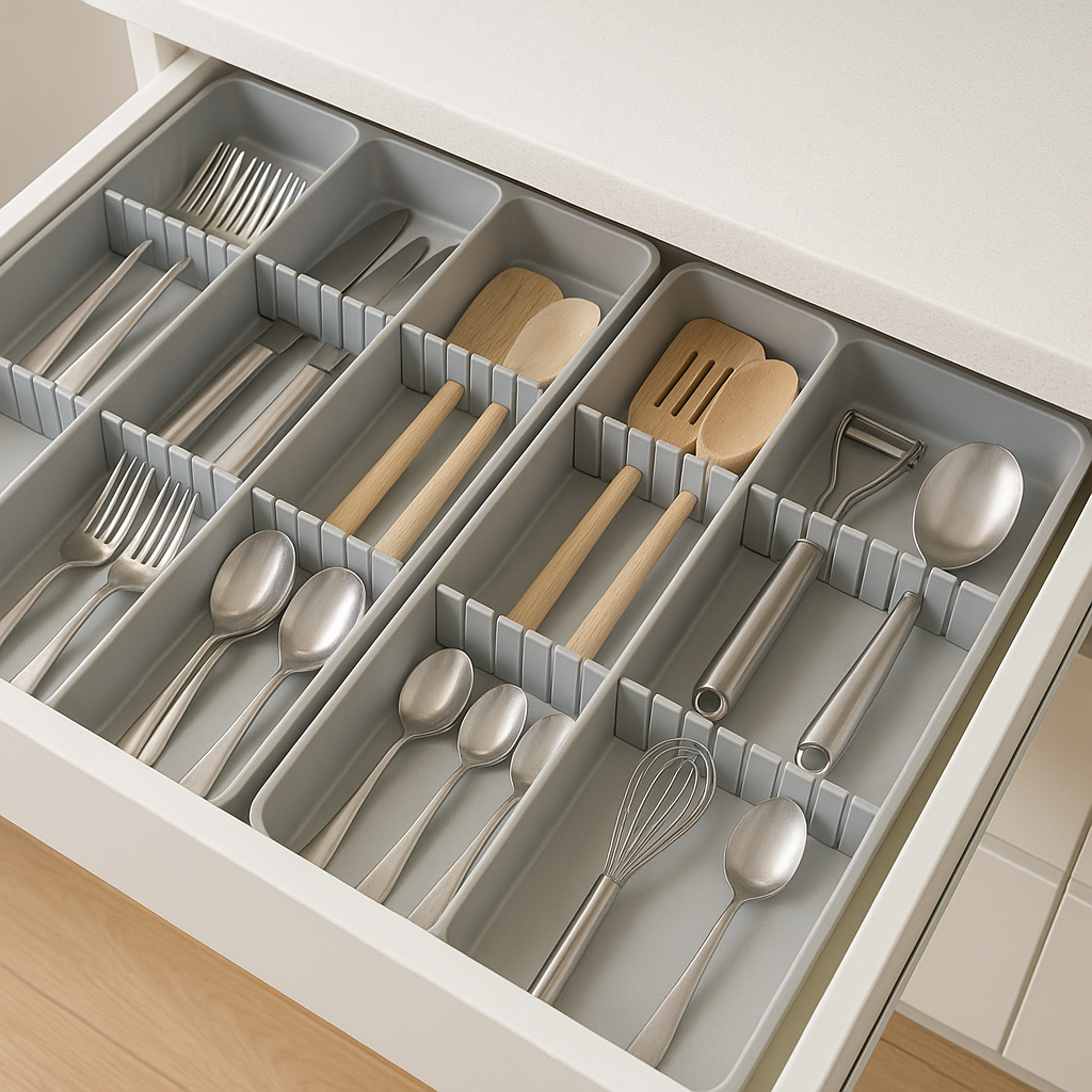 Cajones de cocina con organizadores y separadores para utensilios