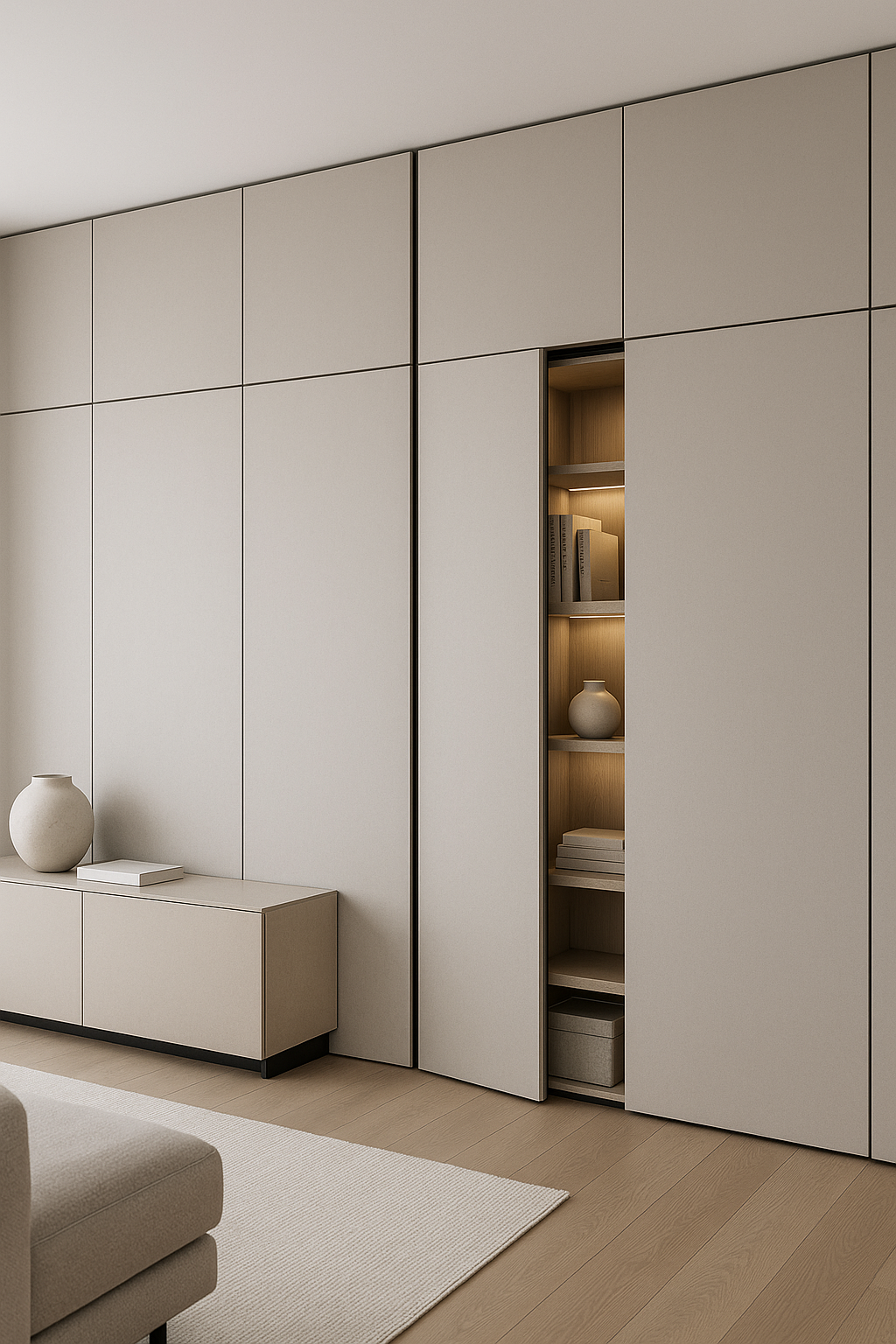Paneles deslizantes de pared con puertas ocultas