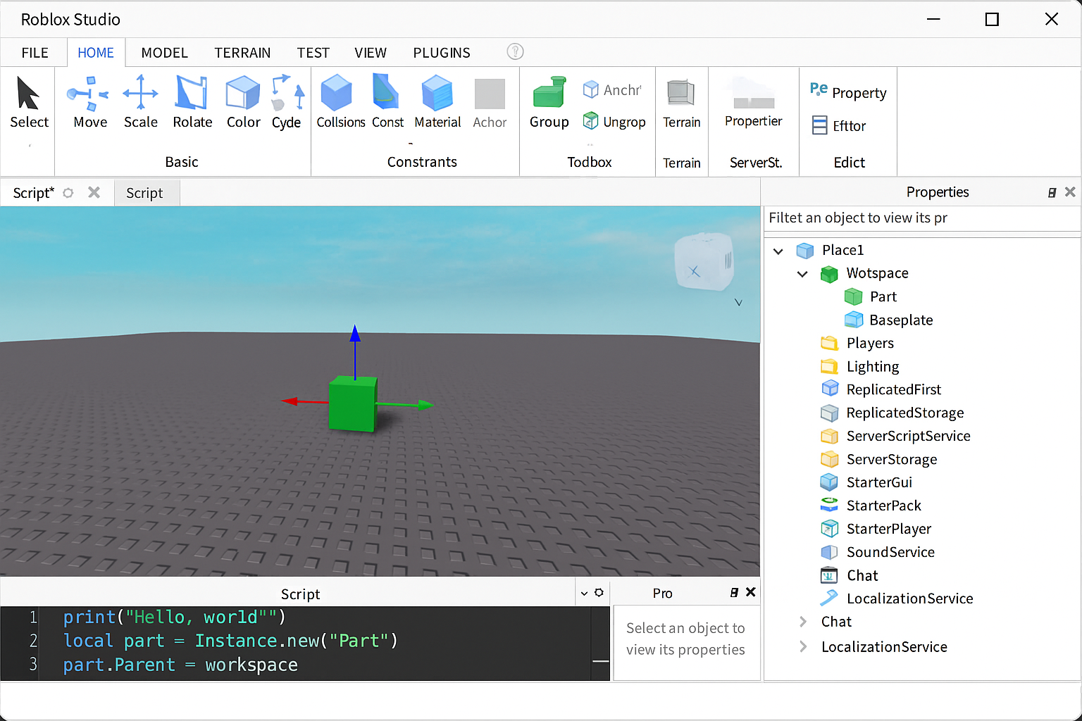 Roblox Studio development interface with building and scripting tools