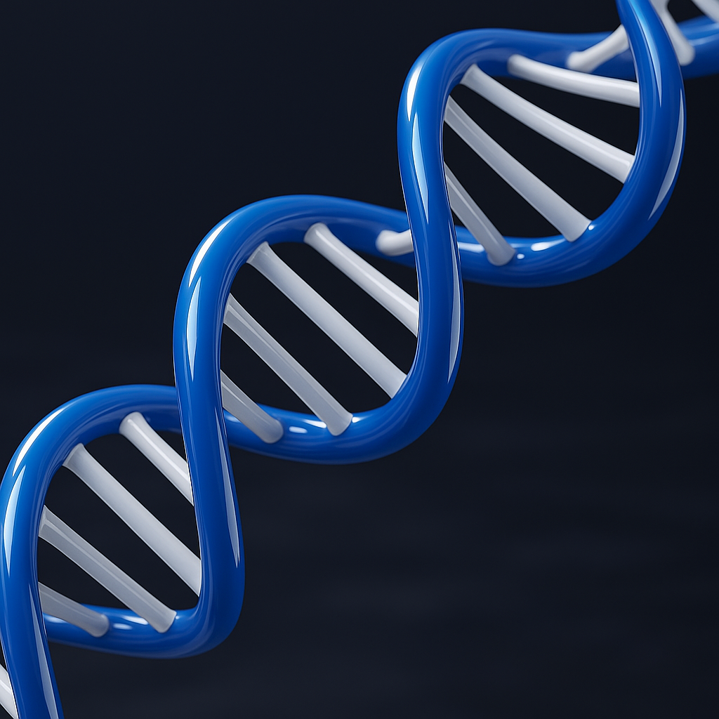 3D rendered DNA double helix with orange highlights
