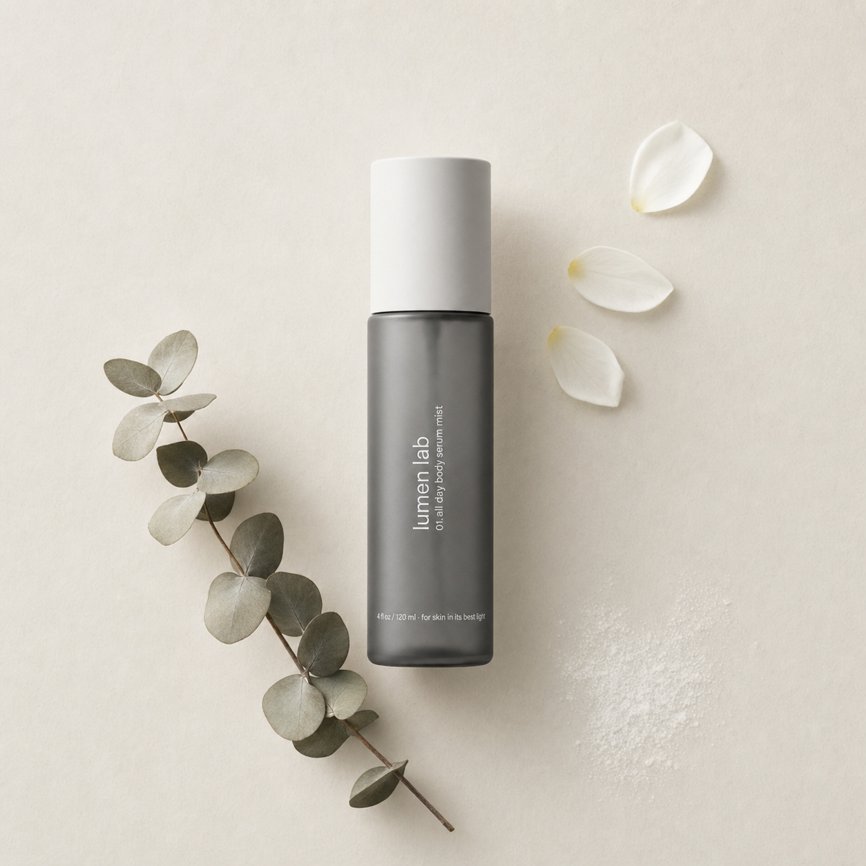 Lumen Lab product flat lay with botanicals and natural elements