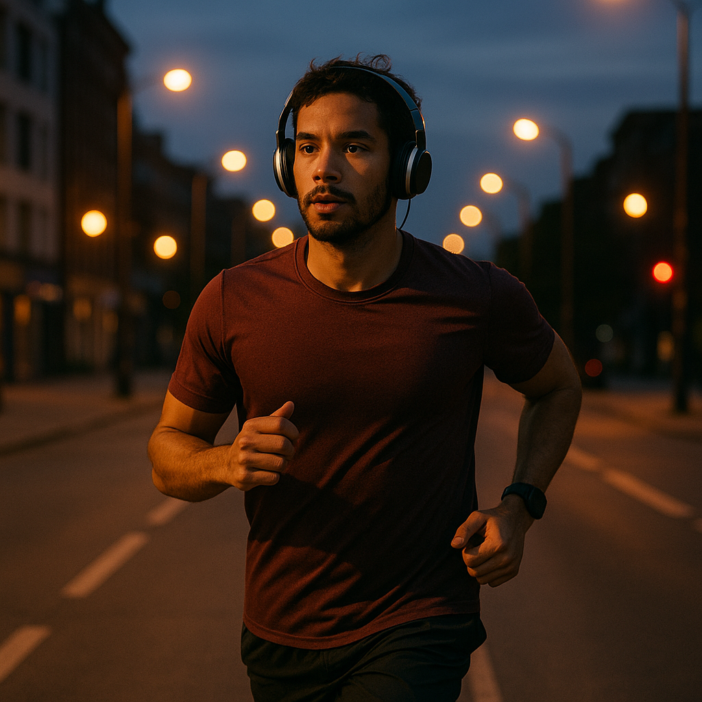 Evening runner with headphones starting their workout routine