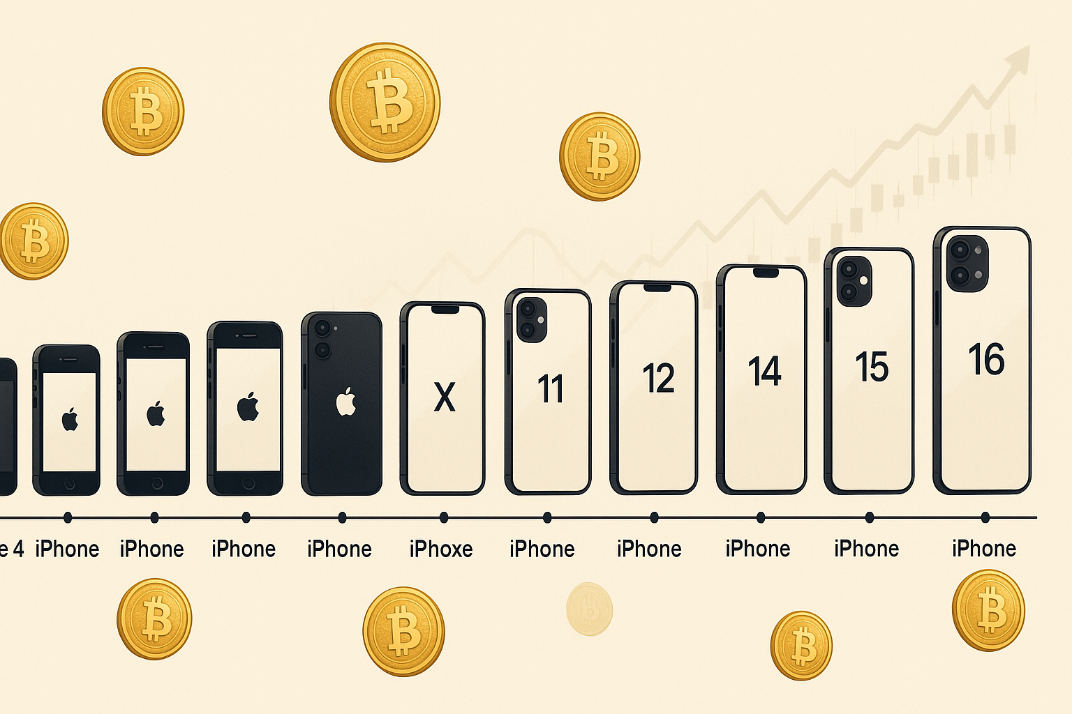 Bitcoin and iPhone Evolution Timeline Visual