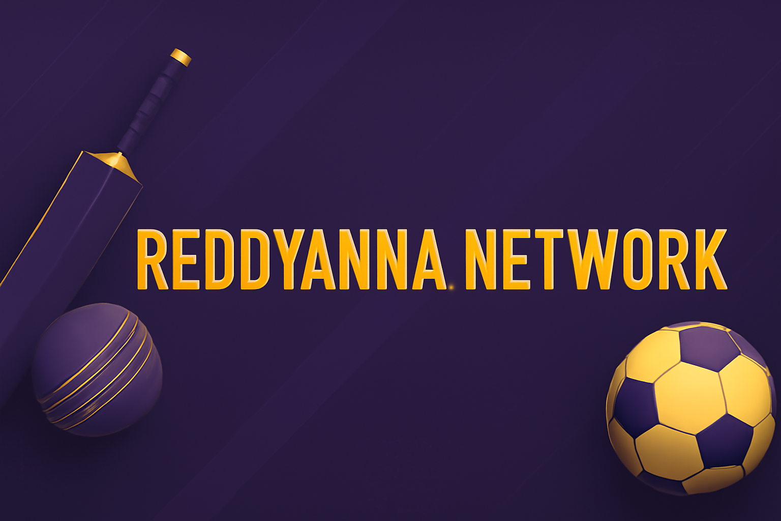 Sleek professional sports banner for reddyanna.network with a clean, purple, and gold theme