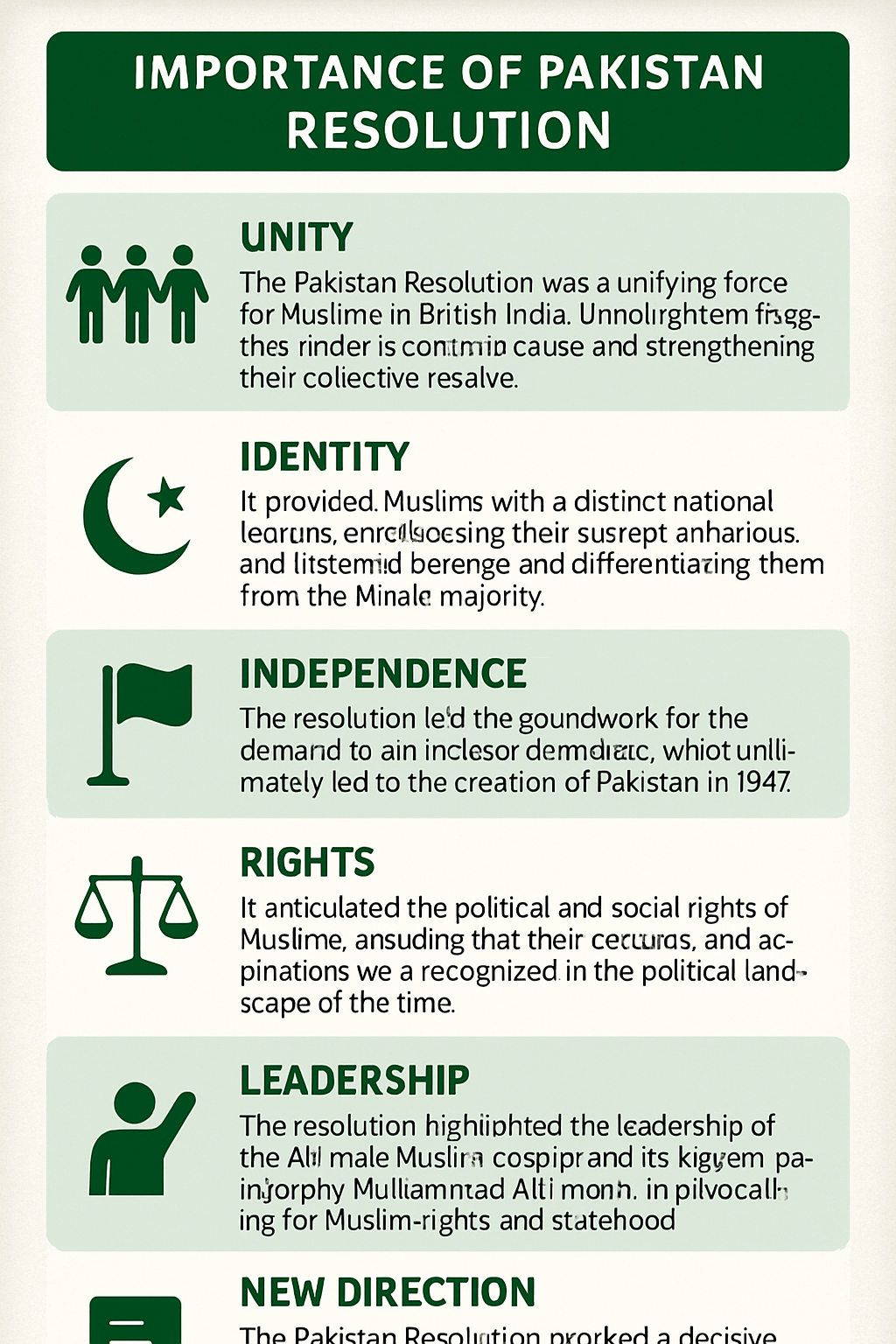 Infographic containing complete points about the importance of the Pakistan Resolution, fully written out