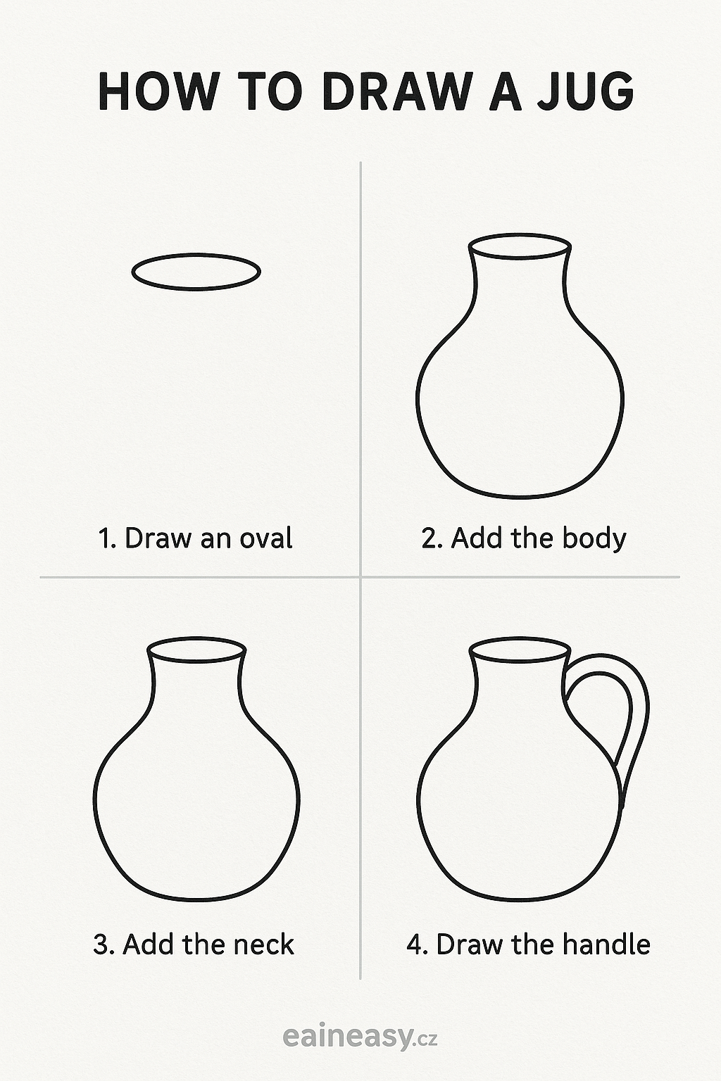 Step-by-step sketching guide for drawing a simple jug