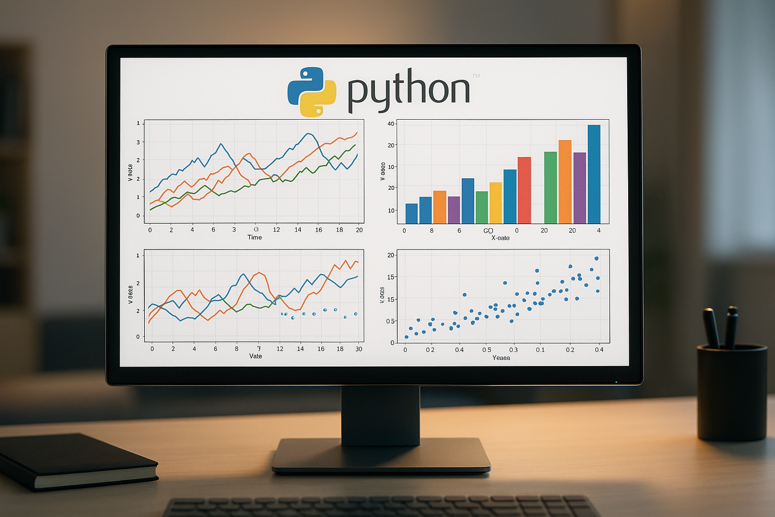 Python data visualization examples displaying various charts and analytical plots